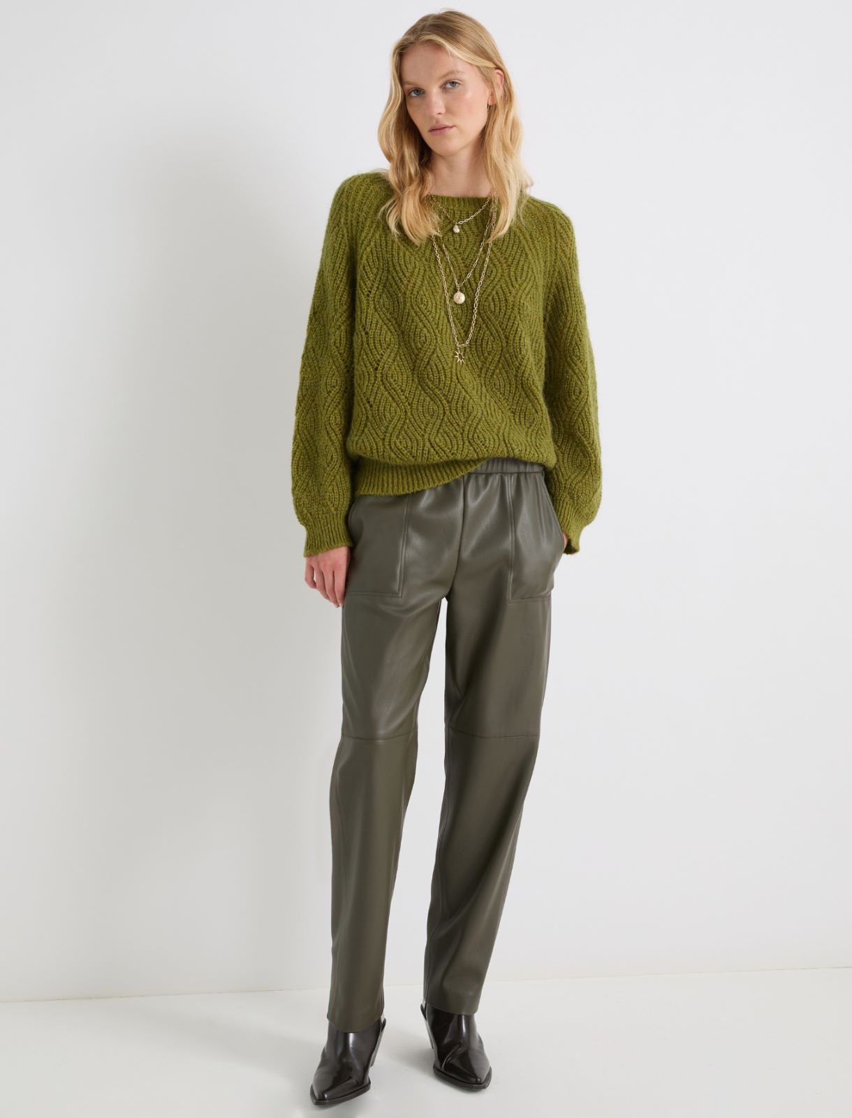 Coated jersey carrot-fit trousers - MILITARY GREEN - Marella - 2