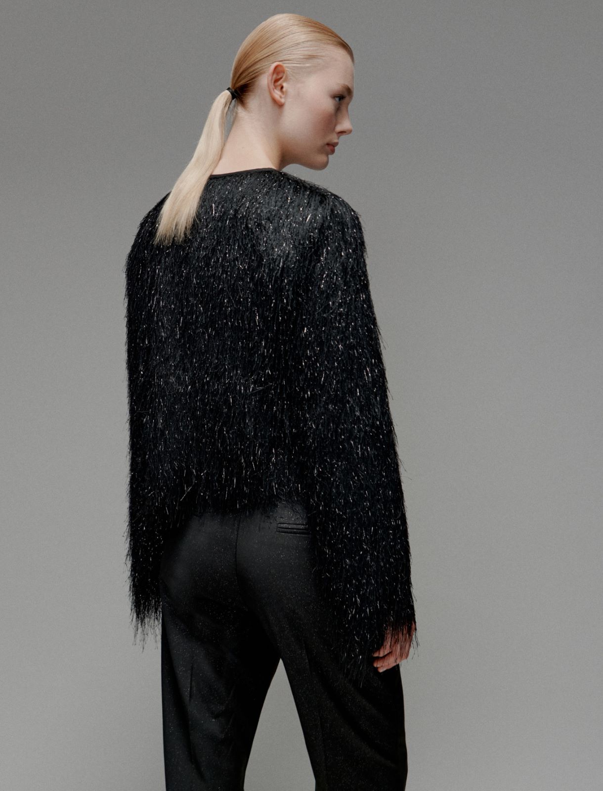 Fringed jersey cardigan - BLACK - Marella - 3
