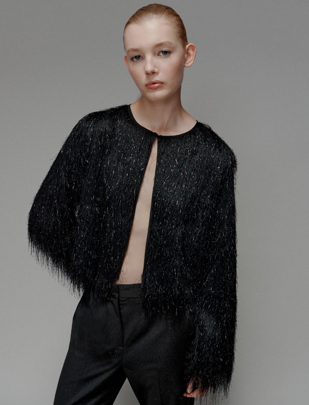 Fringed jersey cardigan - BLACK - Marella - 4