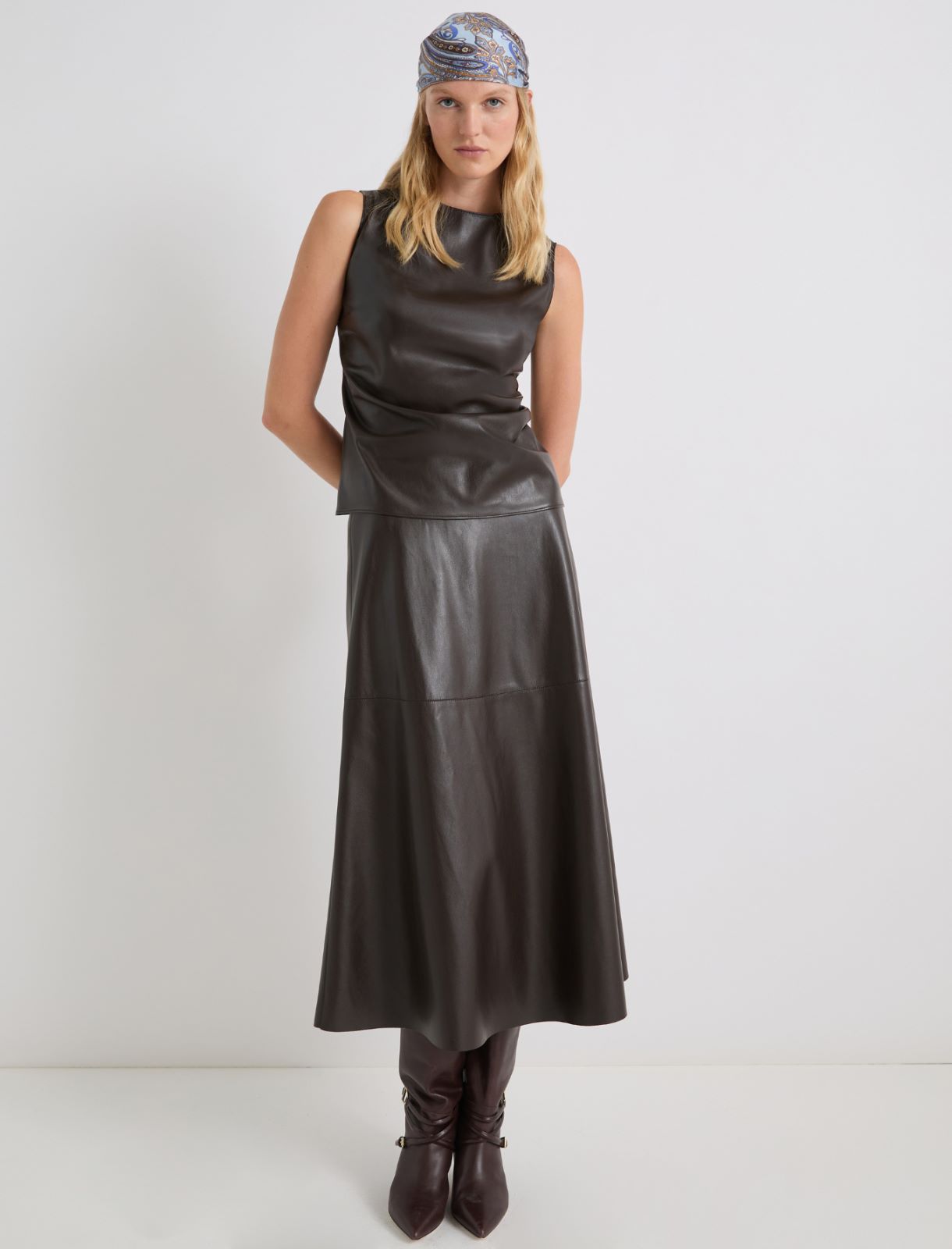 Sleeveless coated jersey top - DARK BROWN - Marella - 2