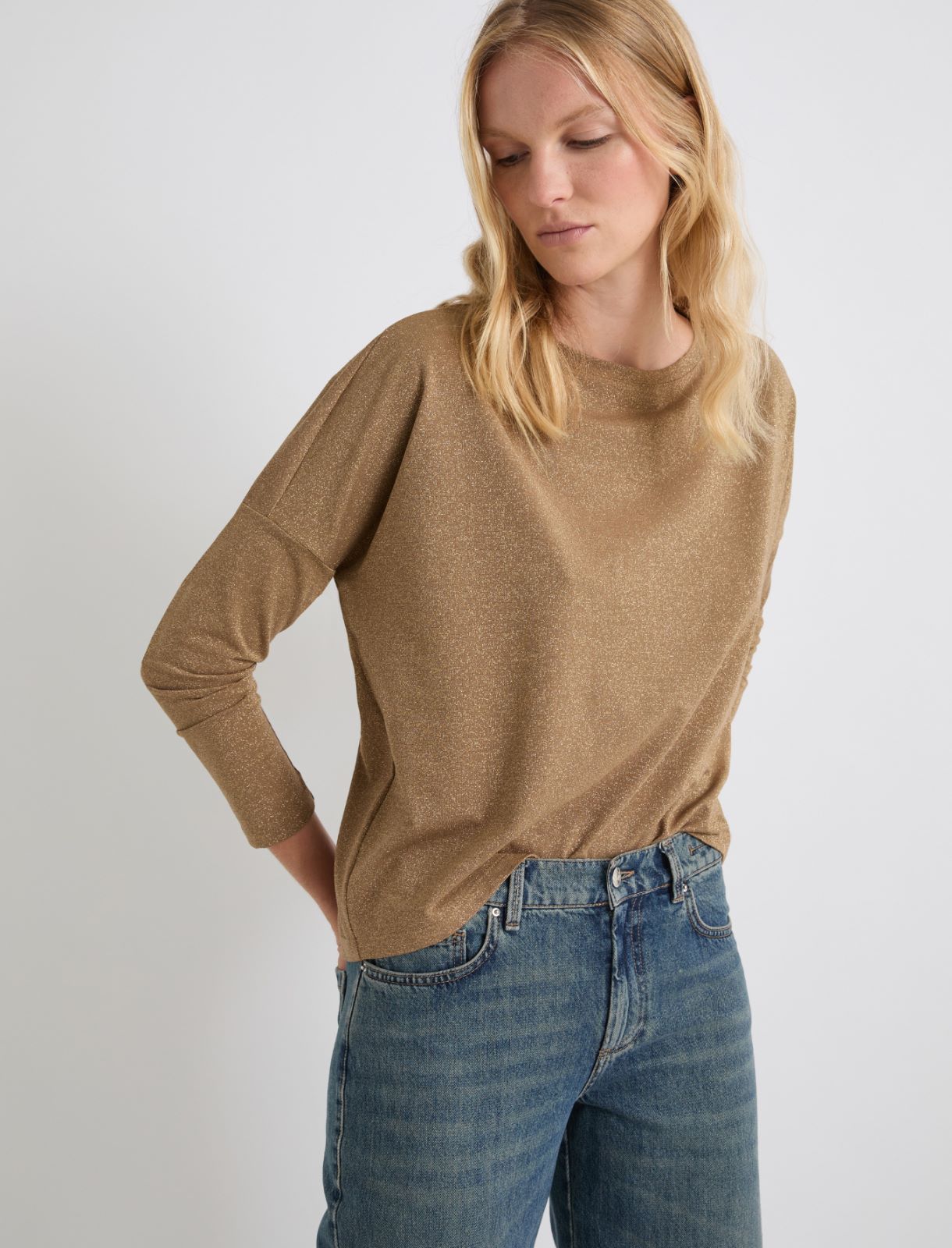 Lurex-embellished relaxed-fit sweater - GOLD - Marella - 4