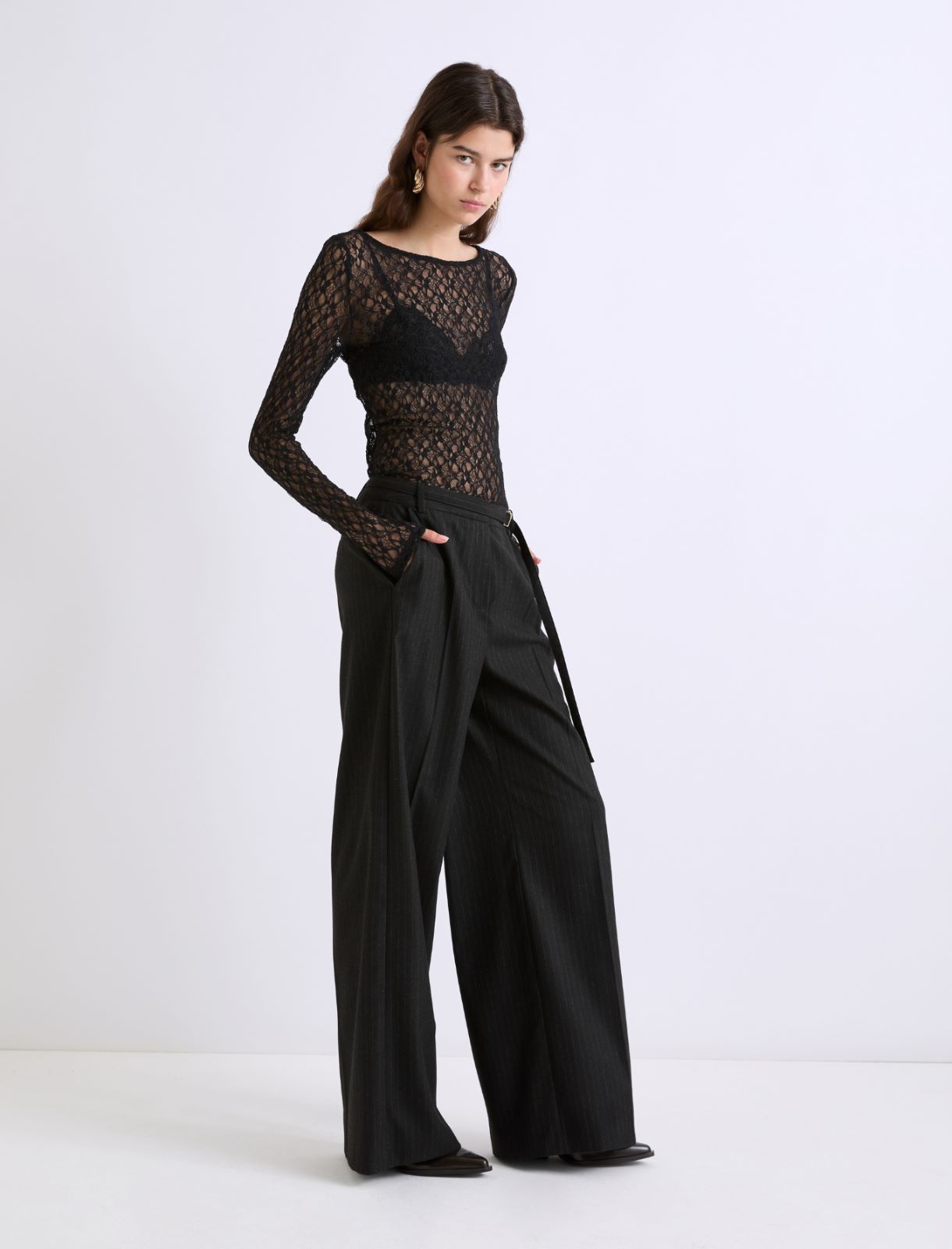 Stretch lace T-shirt - BLACK - Marella - 2