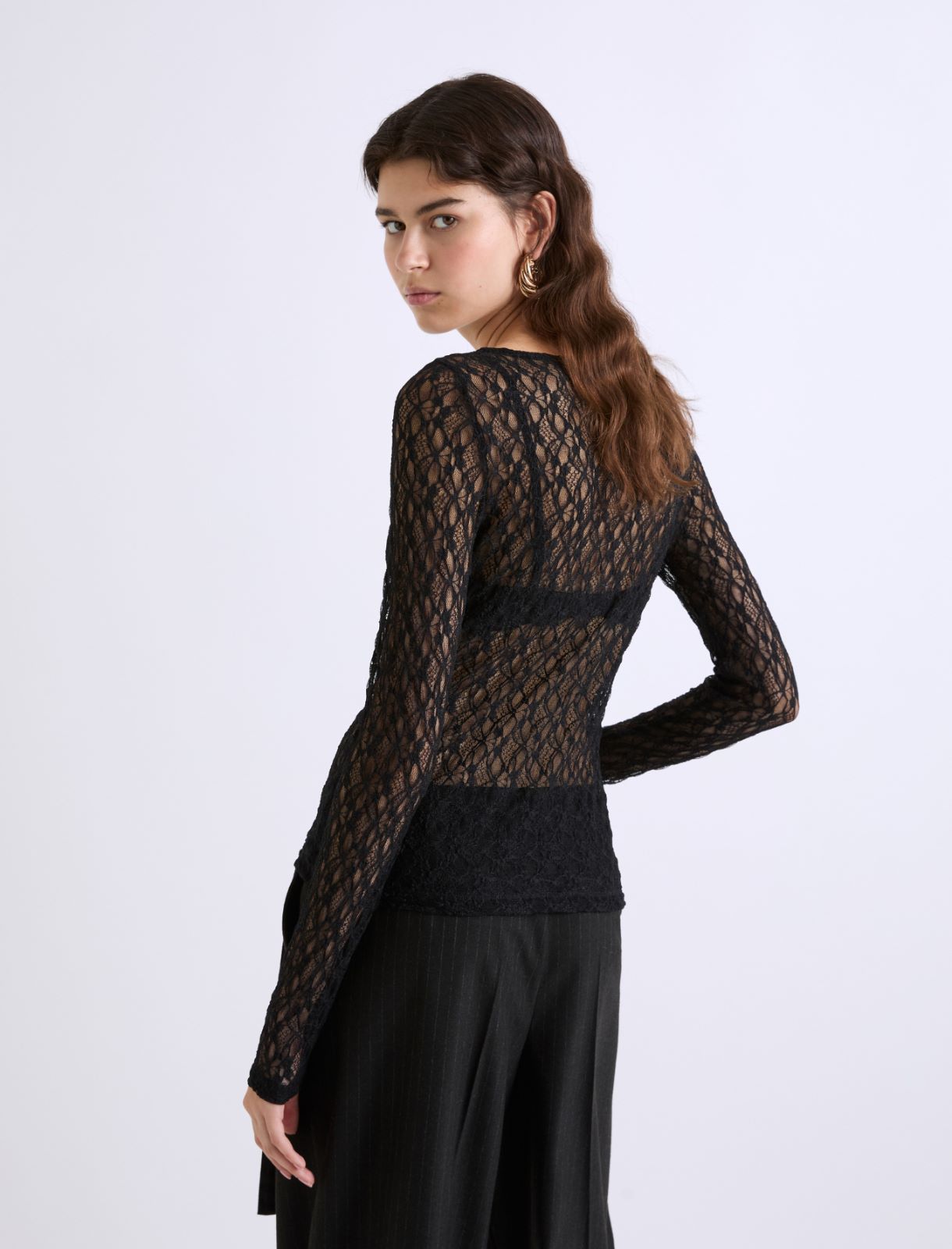 Stretch lace T-shirt - BLACK - Marella - 3