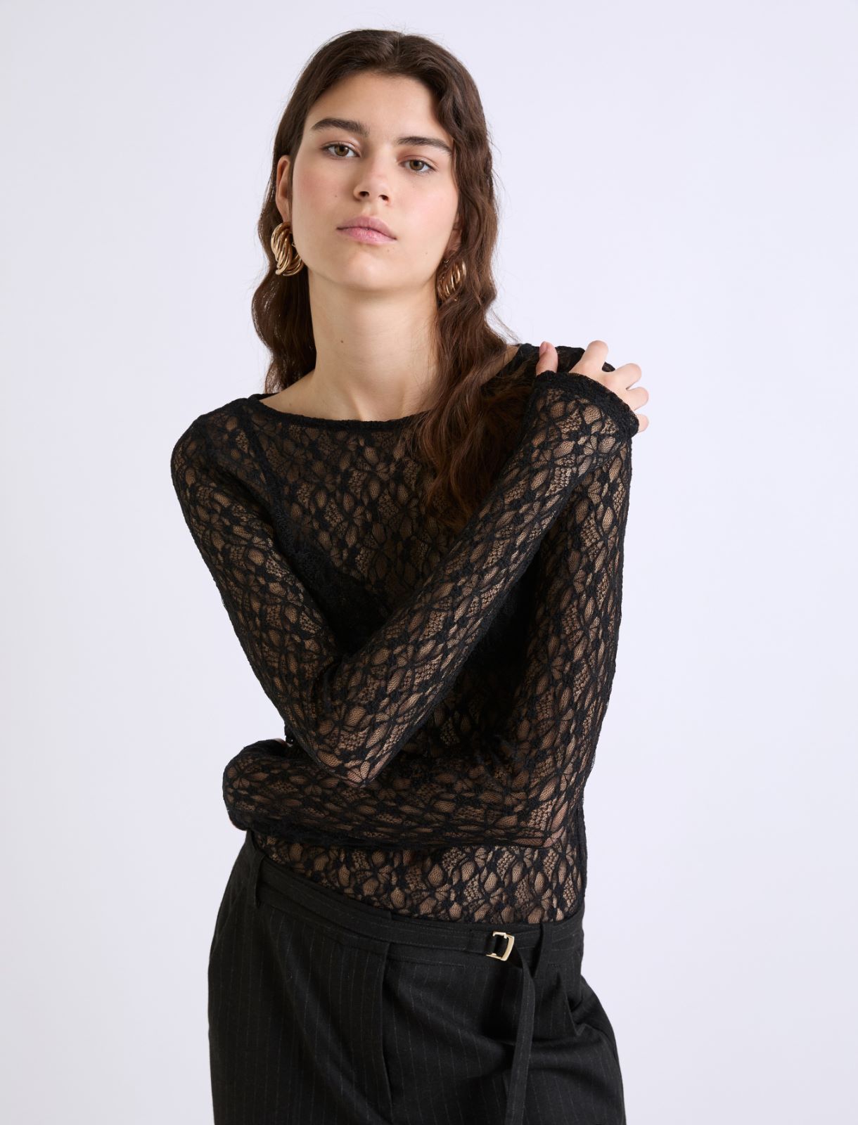 Stretch lace T-shirt - BLACK - Marella - 4