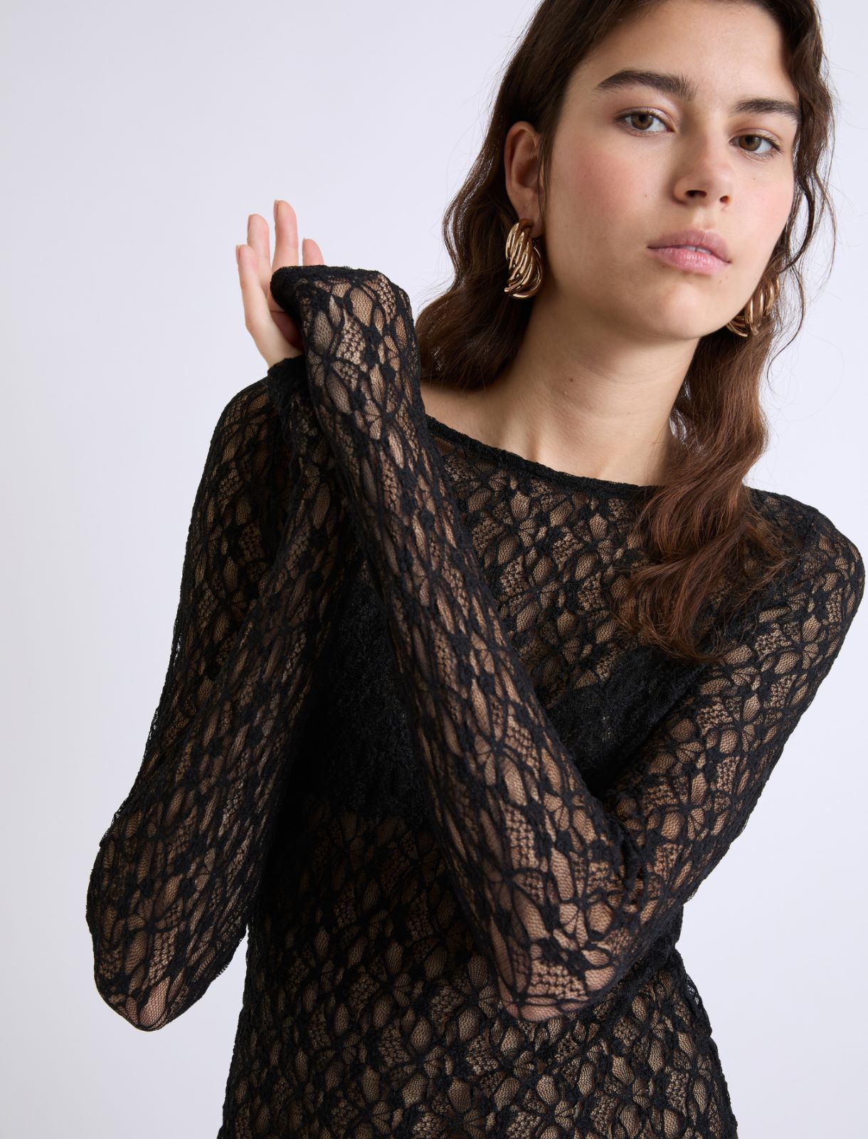 Stretch lace T-shirt - BLACK - Marella - 5