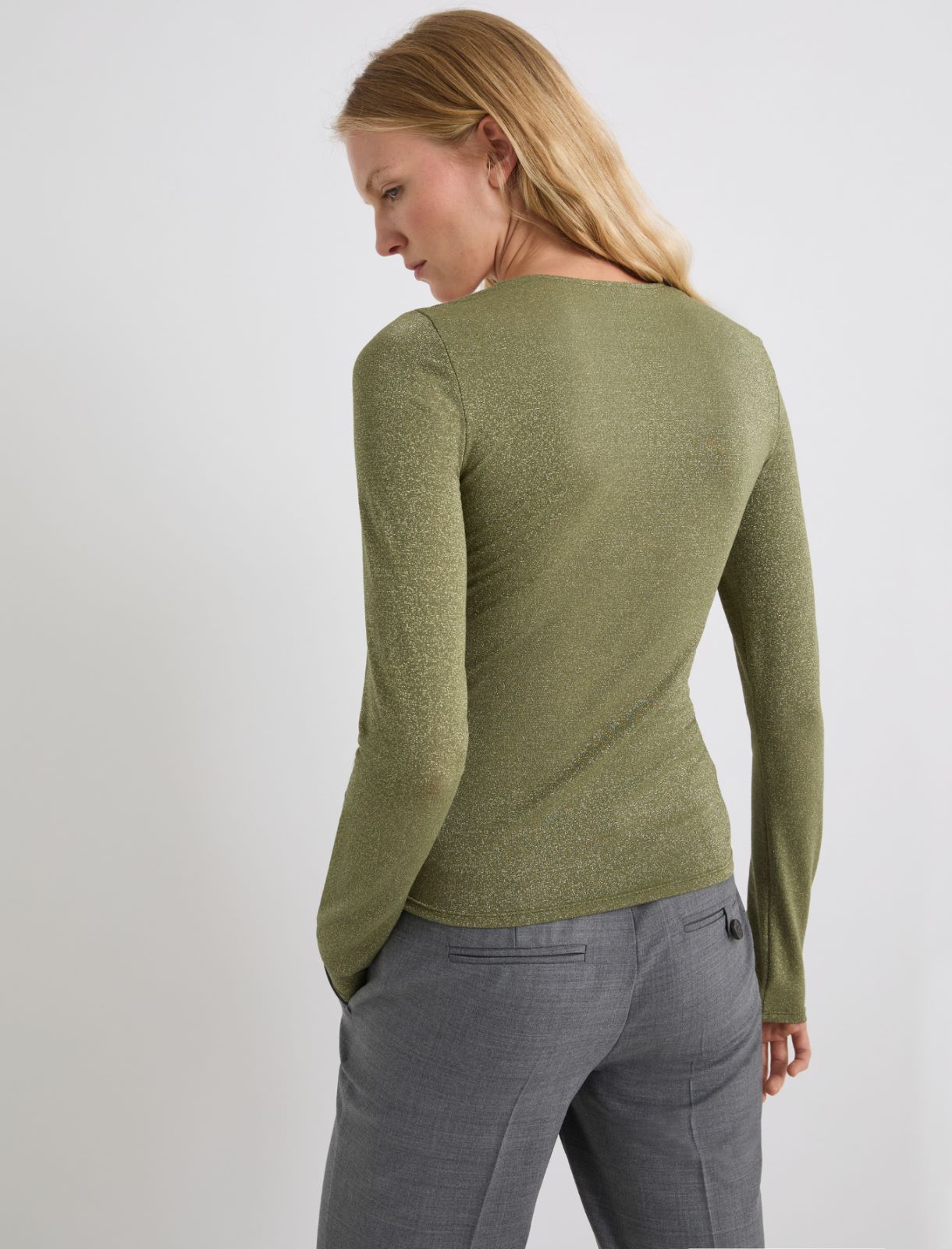 Lurex-adorned viscose T-shirt - GREEN - Marella - 3