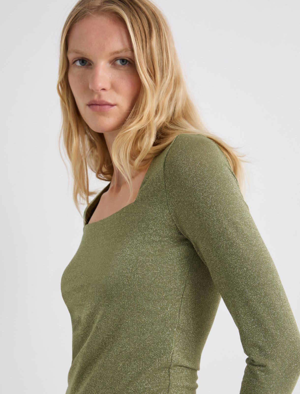Lurex-adorned viscose T-shirt - GREEN - Marella - 5