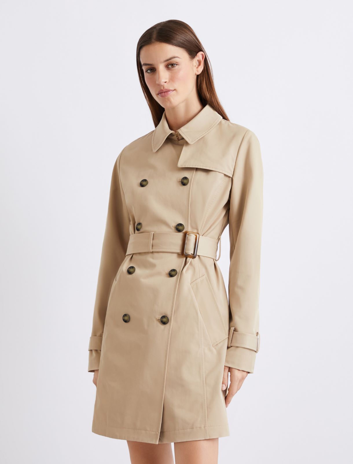 Double-breasted technical cotton trench coat - NATURAL - Marella - 4