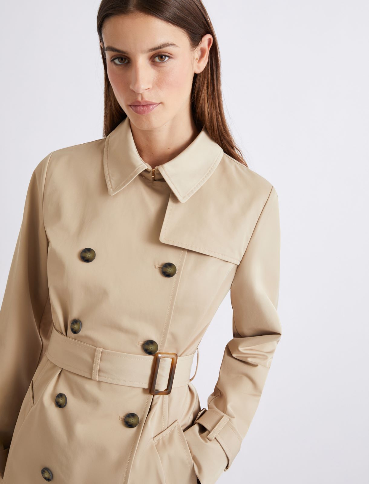 Double-breasted technical cotton trench coat - NATURAL - Marella - 5
