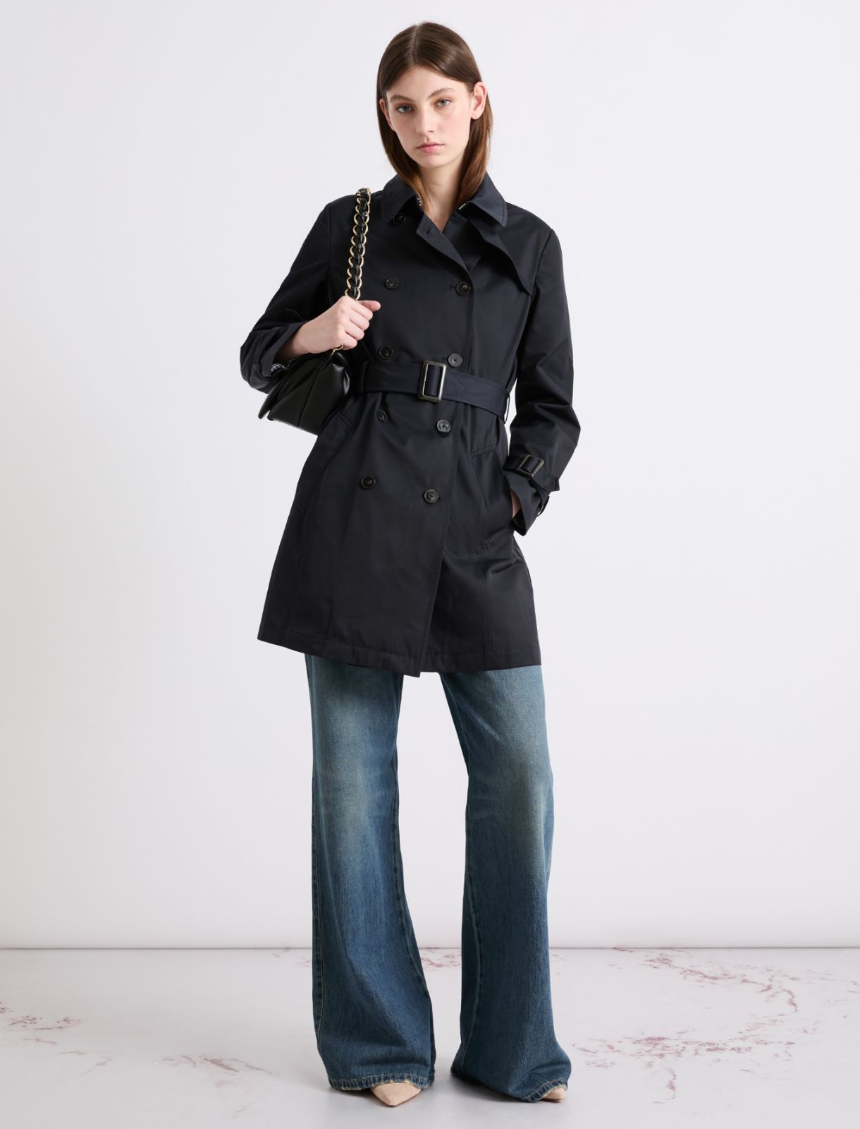 Double-breasted technical cotton trench coat - NAVY - Marella - 2