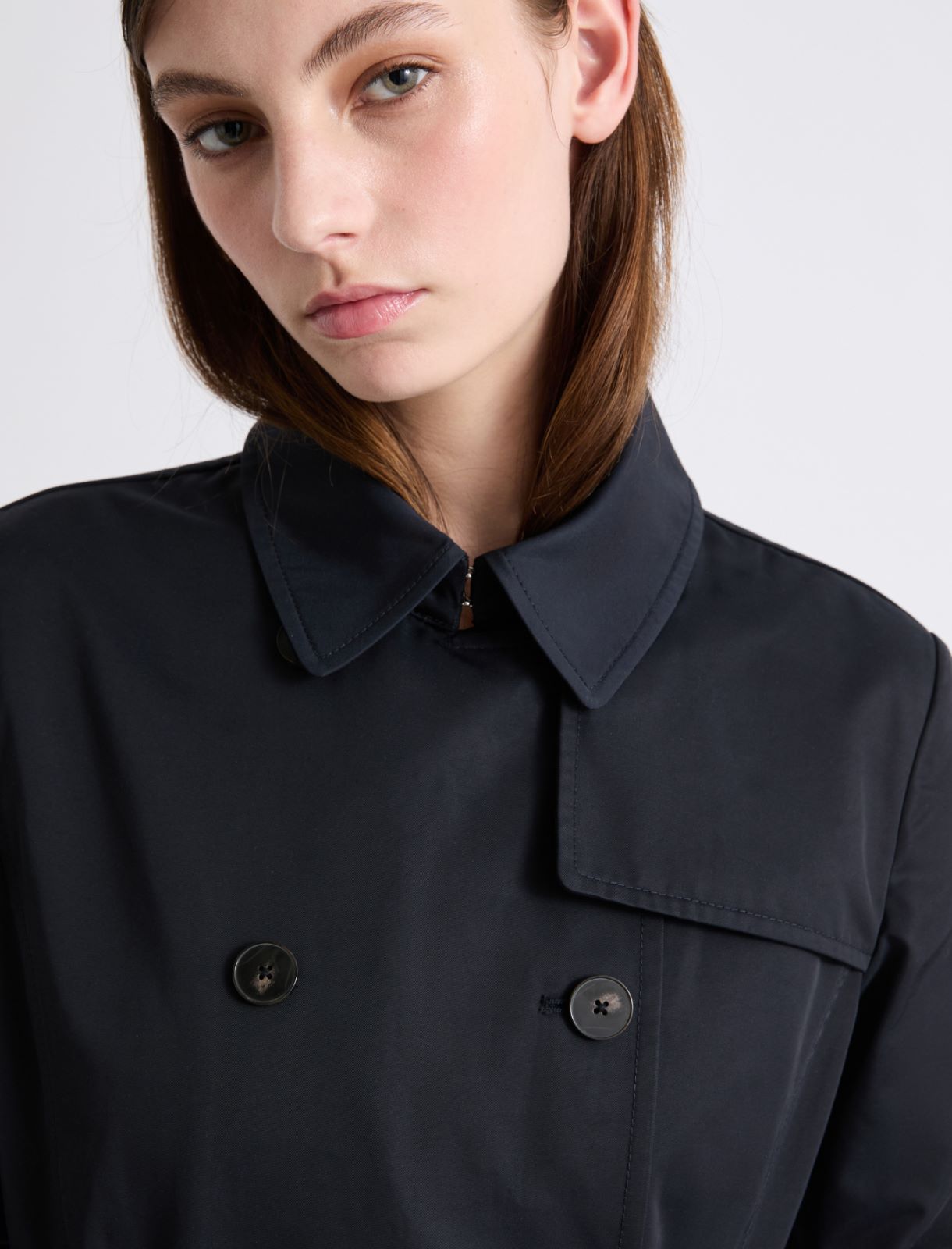 Double-breasted technical cotton trench coat - NAVY - Marella - 5