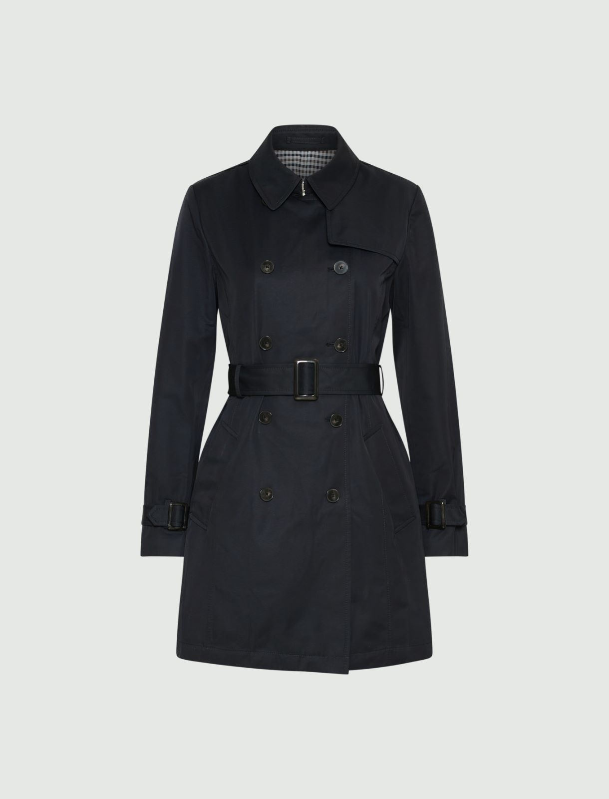 Double-breasted technical cotton trench coat - NAVY - Marella