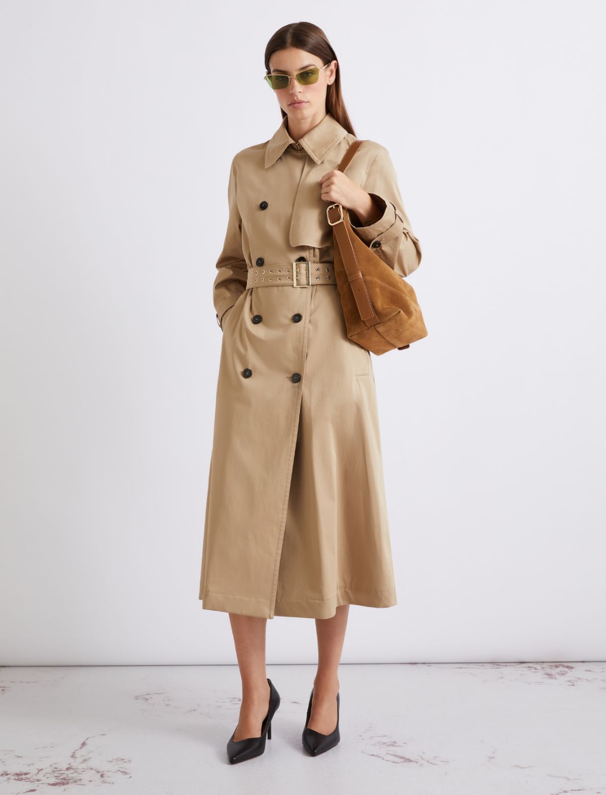 Cotton satin trench coat - NATURAL - Marella - 2