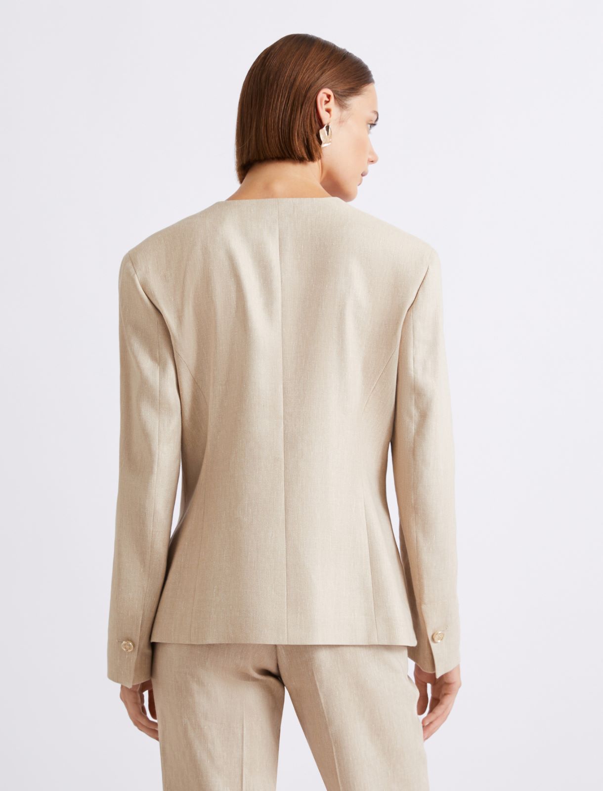 Herringbone linen-blend jacket - SAND - Marella - 3