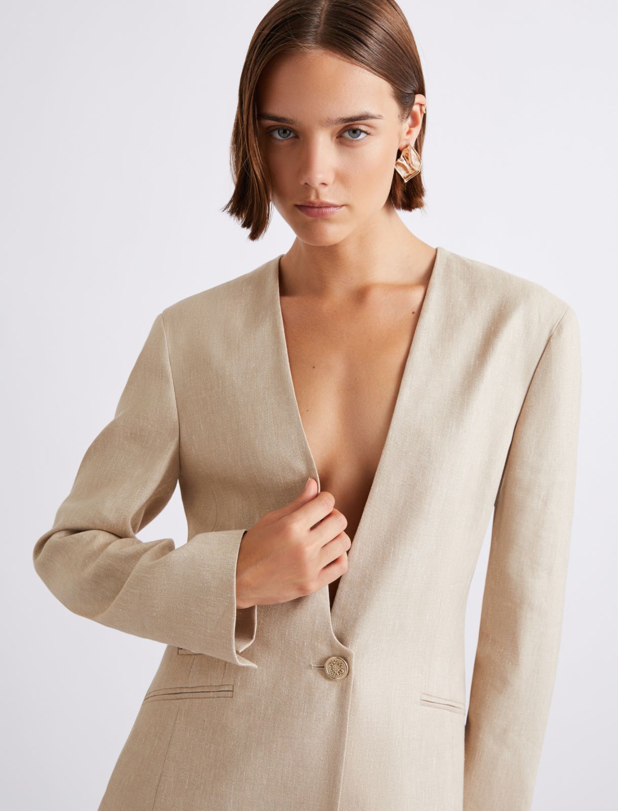 Herringbone linen-blend jacket - SAND - Marella - 5