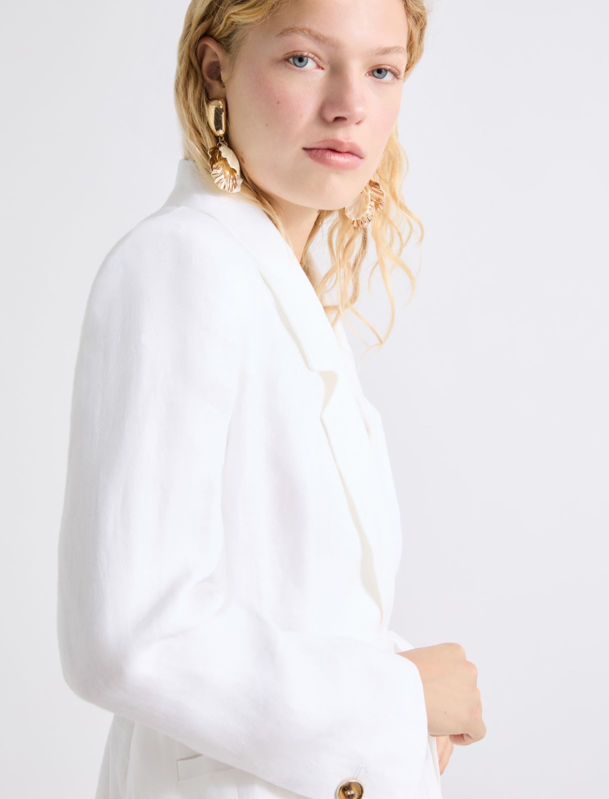 Lniany blezer z efektem sprania - OPTYCZNY BIAŁY - Marella - 5