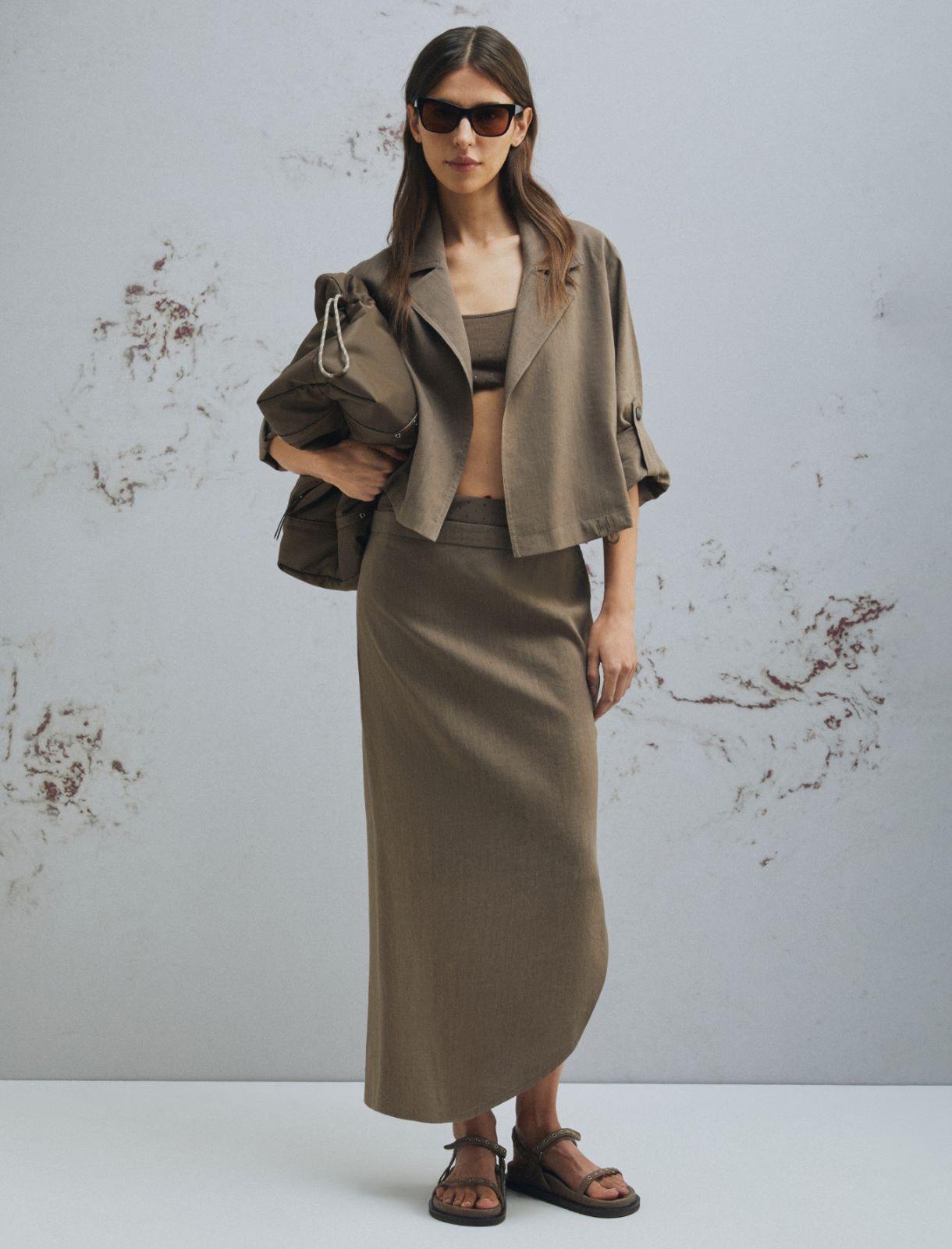 Stretch viscose and linen jacket - BROWN - Marella - 2