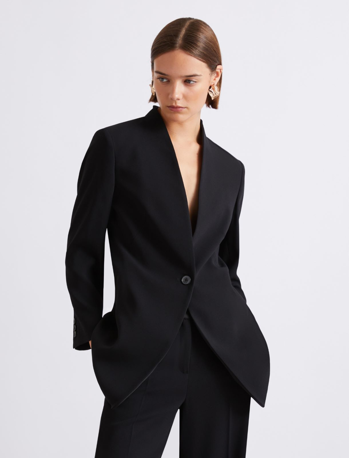 Langer Blazer aus Envers-Satin - SCHWARZ - Marella - 4