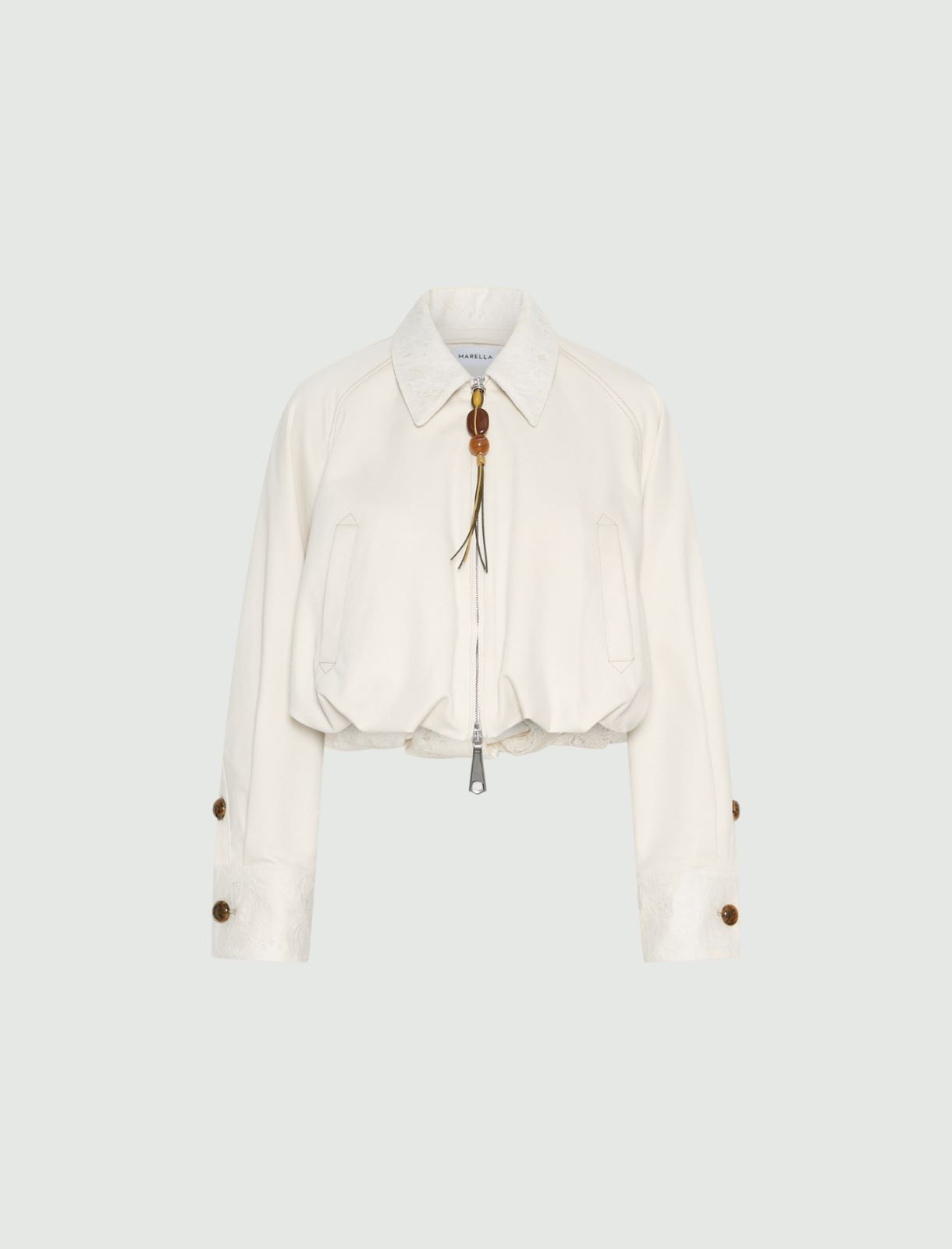 Stretch cotton cropped bomber jacket - WOOL WHITE - Marella