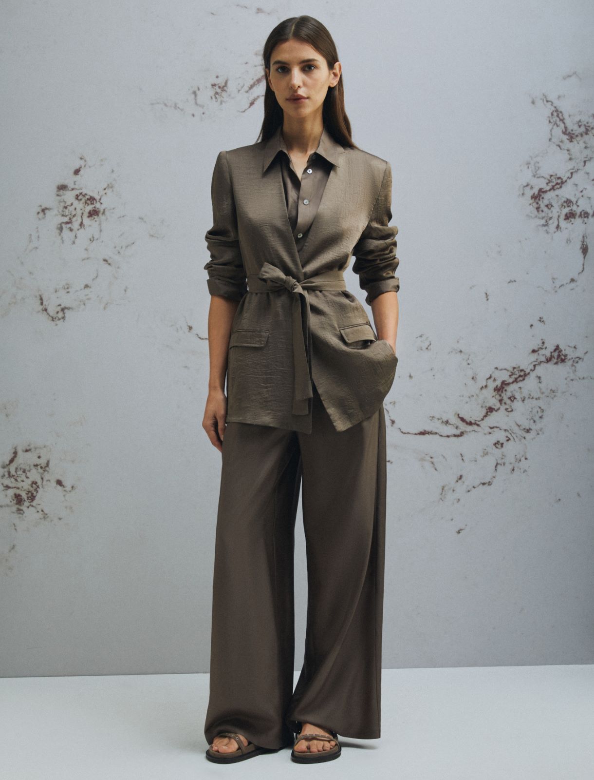 Chaqueta de sarga con cinturón - MARRON - Marella - 2