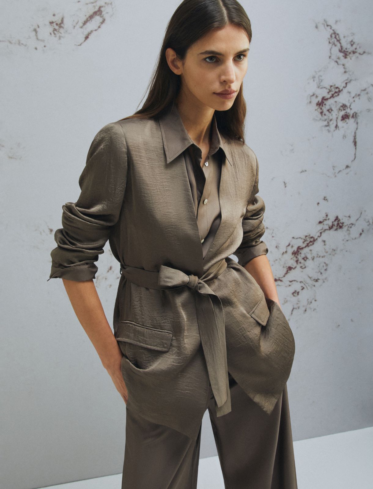 Chaqueta de sarga con cinturón - MARRON - Marella - 4