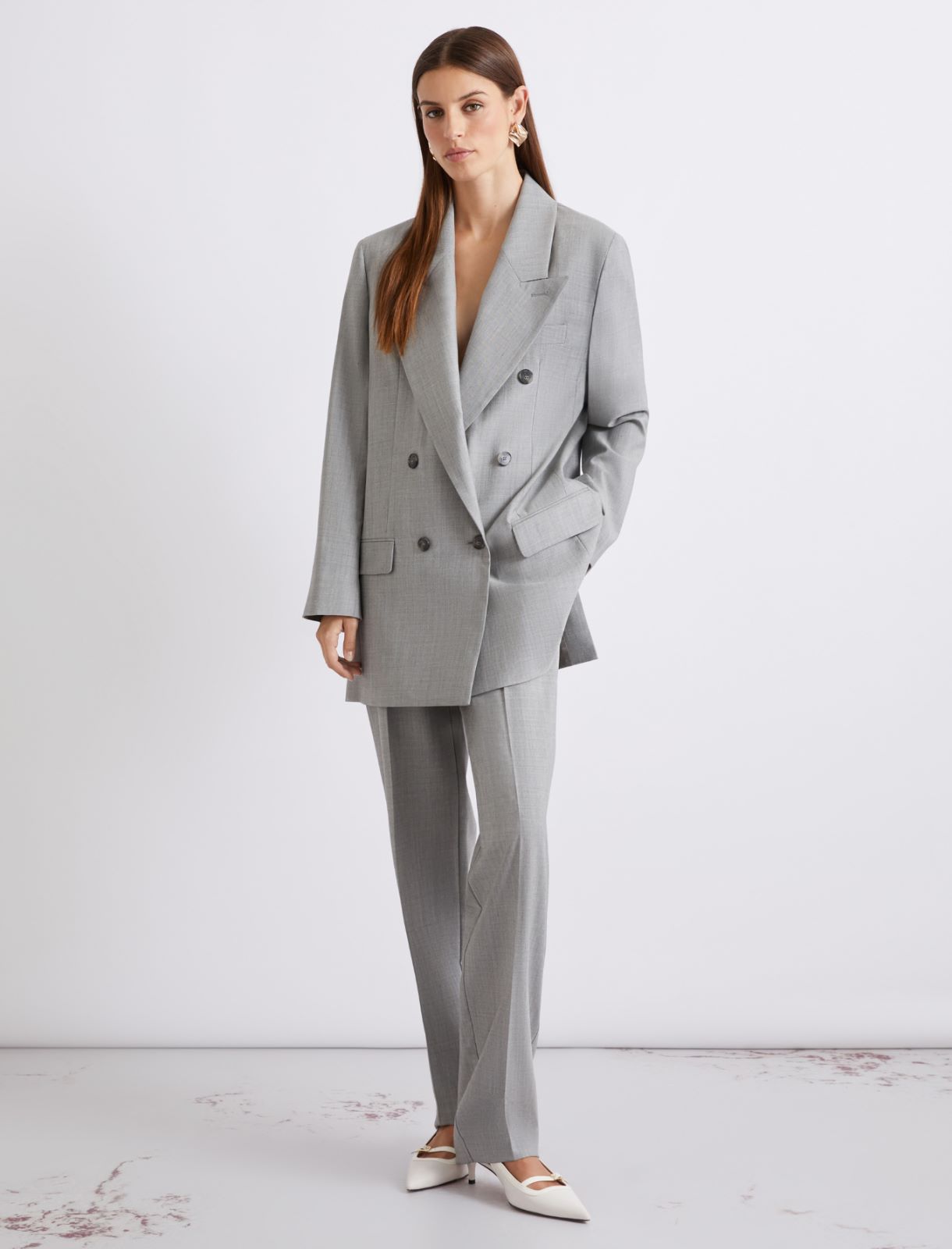 Double-breasted wool and silk grisaille blazer - GREY - Marella - 2