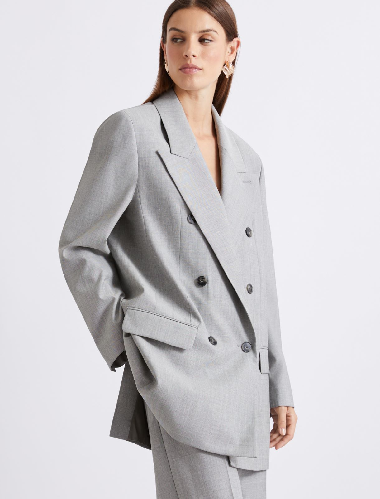 Double-breasted wool and silk grisaille blazer - GREY - Marella - 4