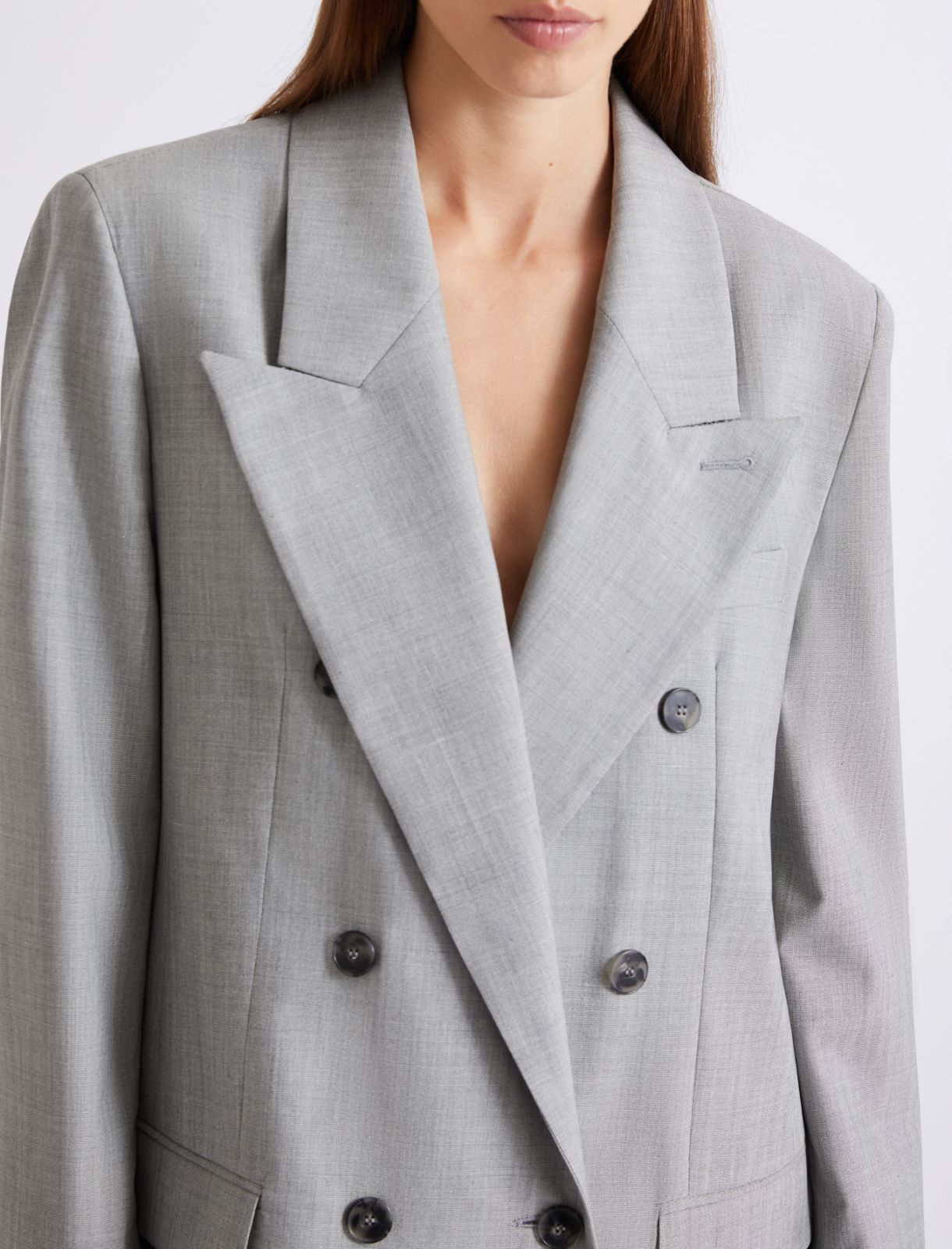 Double-breasted wool and silk grisaille blazer - GREY - Marella - 5
