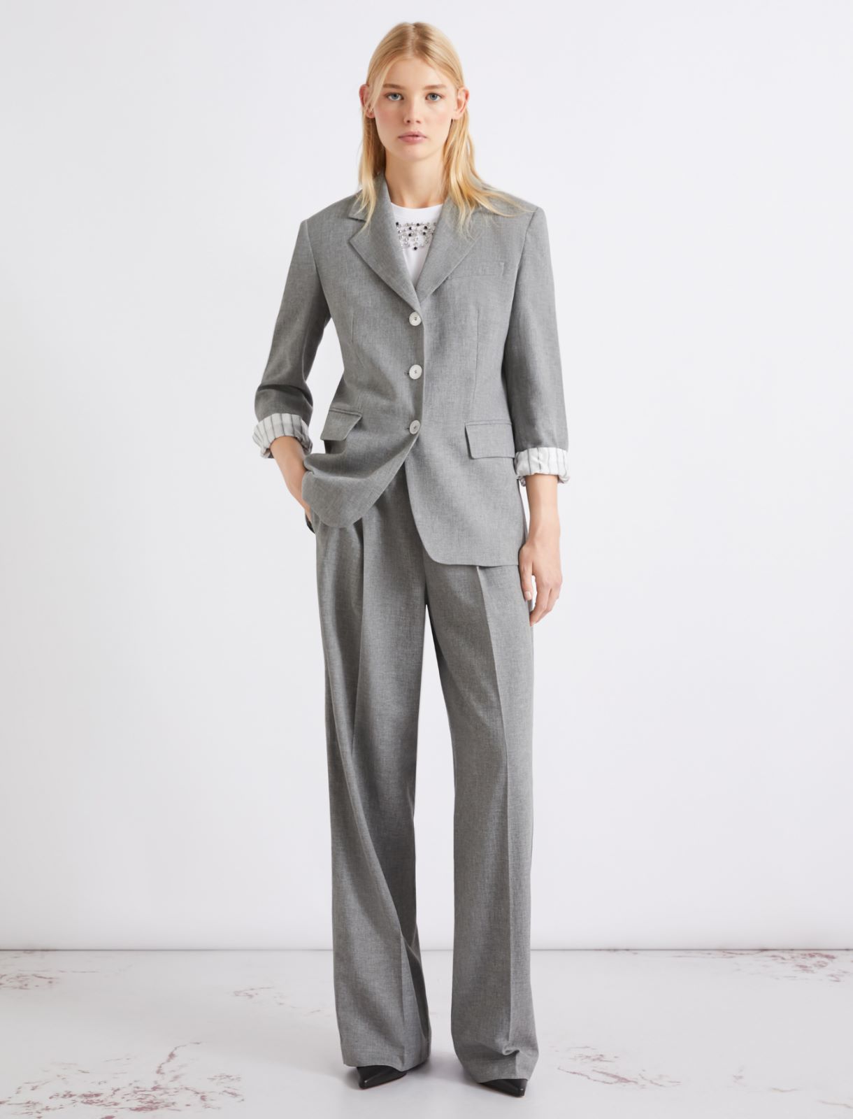 Blazer droit en lin mélangé - GRIS MELANGE - Marella - 2