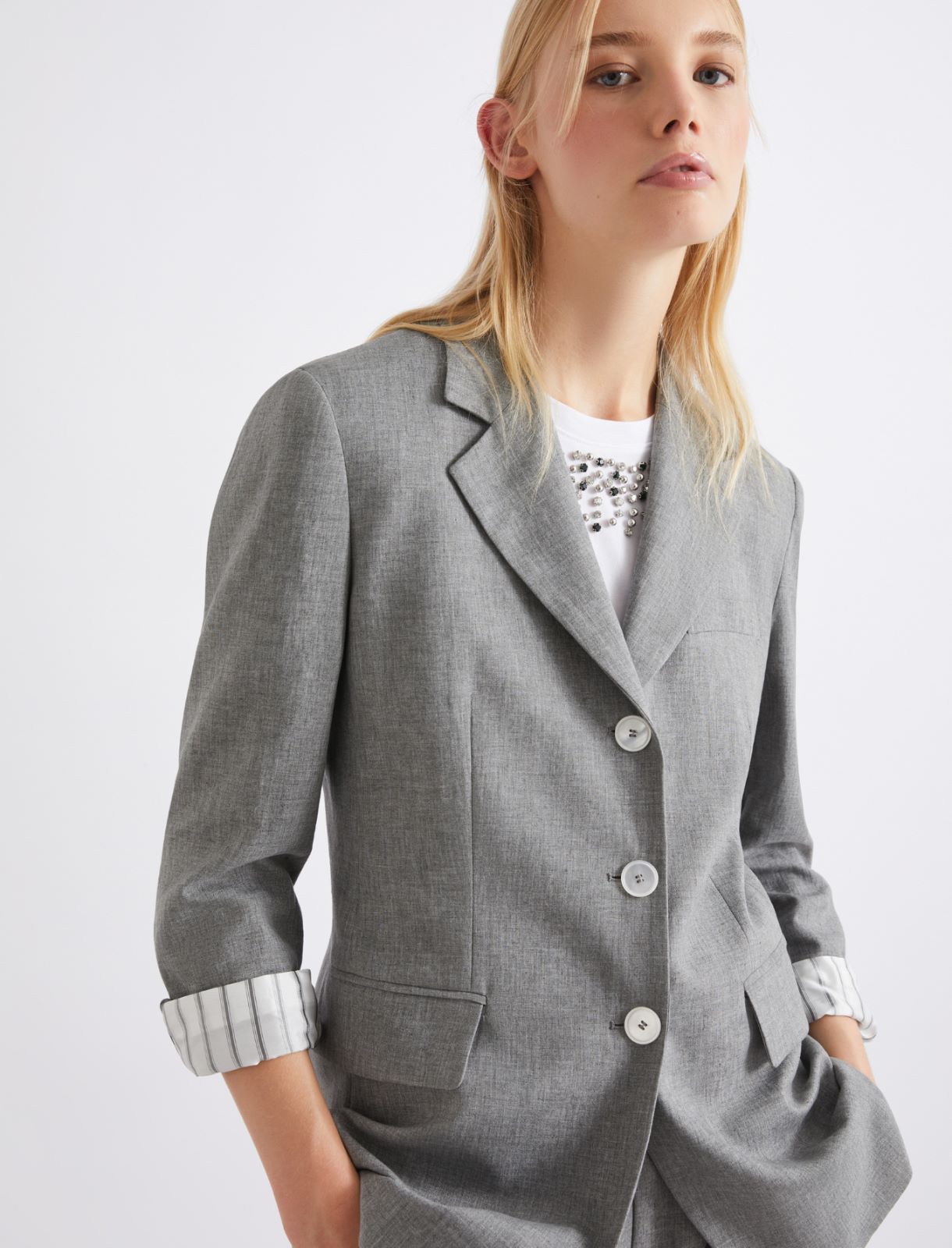 Blazer droit en lin mélangé - GRIS MELANGE - Marella - 5