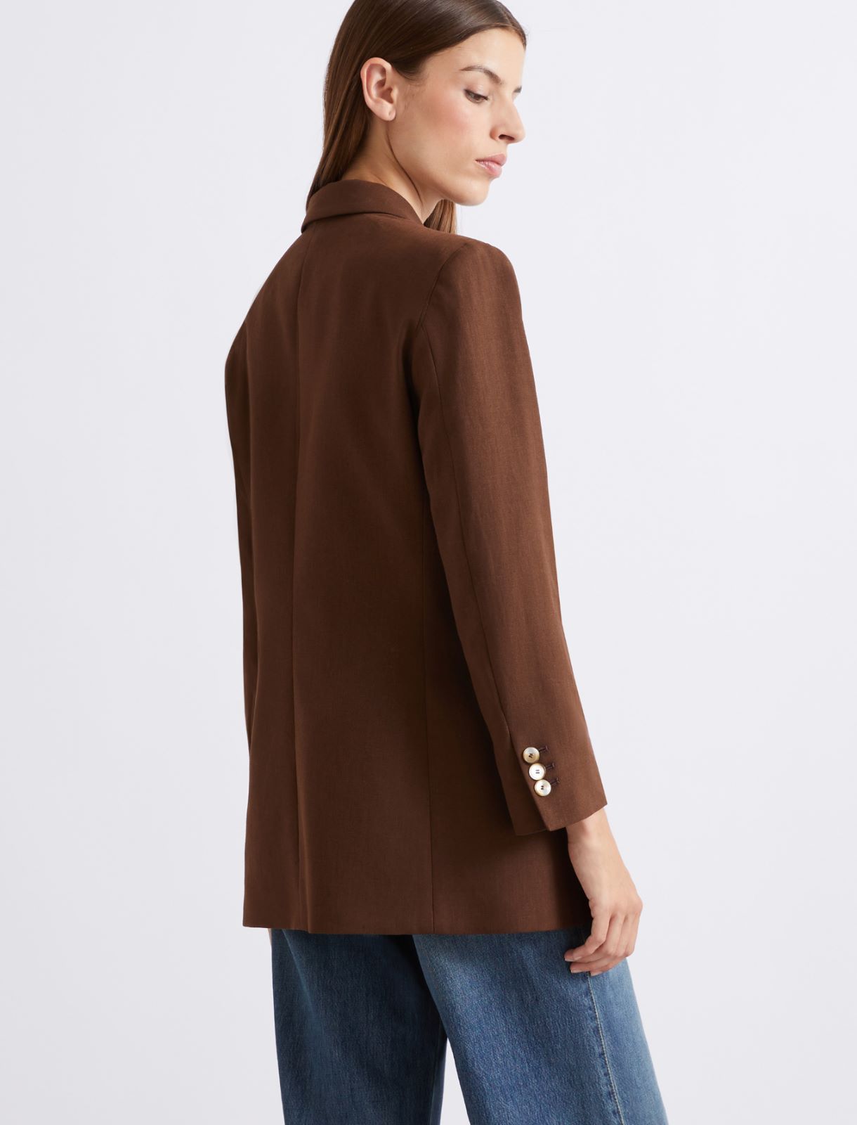 Single-breasted linen-blend blazer - Brown - Marella - 3