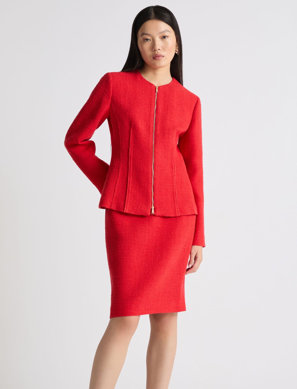 Stretch cotton basketweave jacket - RED - Marella - 2
