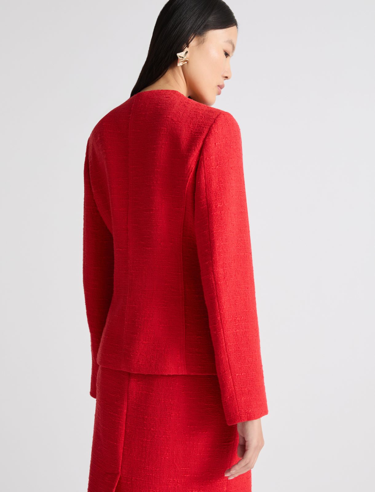 Stretch cotton basketweave jacket - RED - Marella - 3