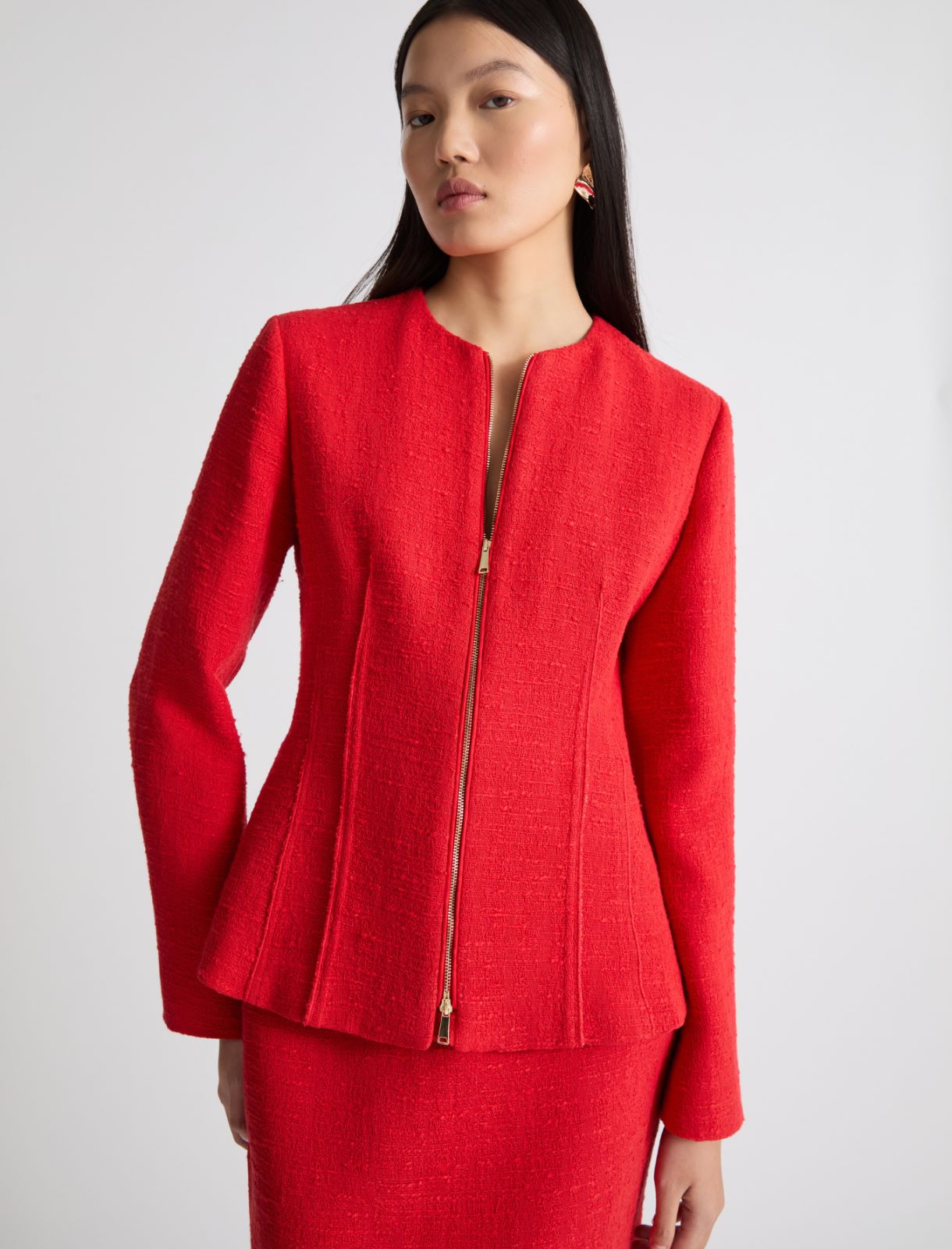 Stretch cotton basketweave jacket - RED - Marella - 4