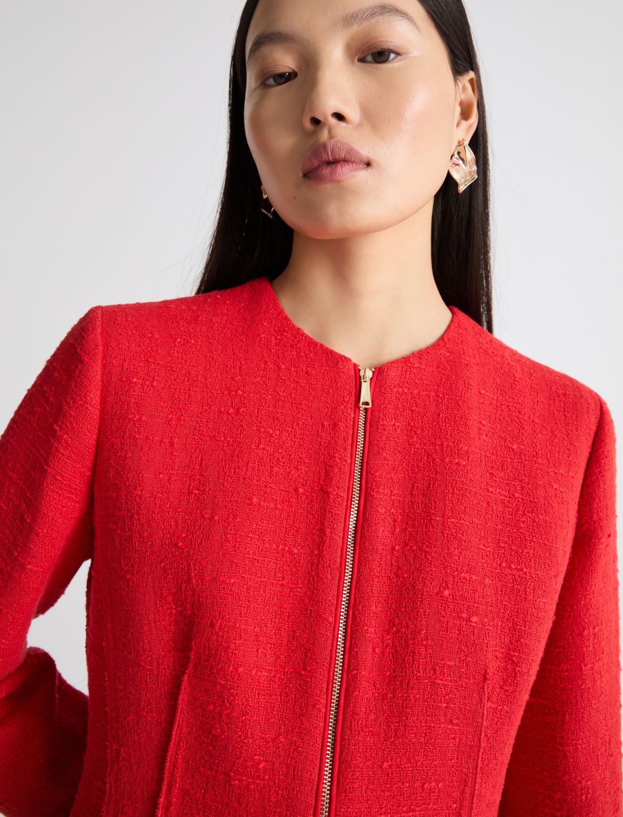 Stretch cotton basketweave jacket - RED - Marella - 5
