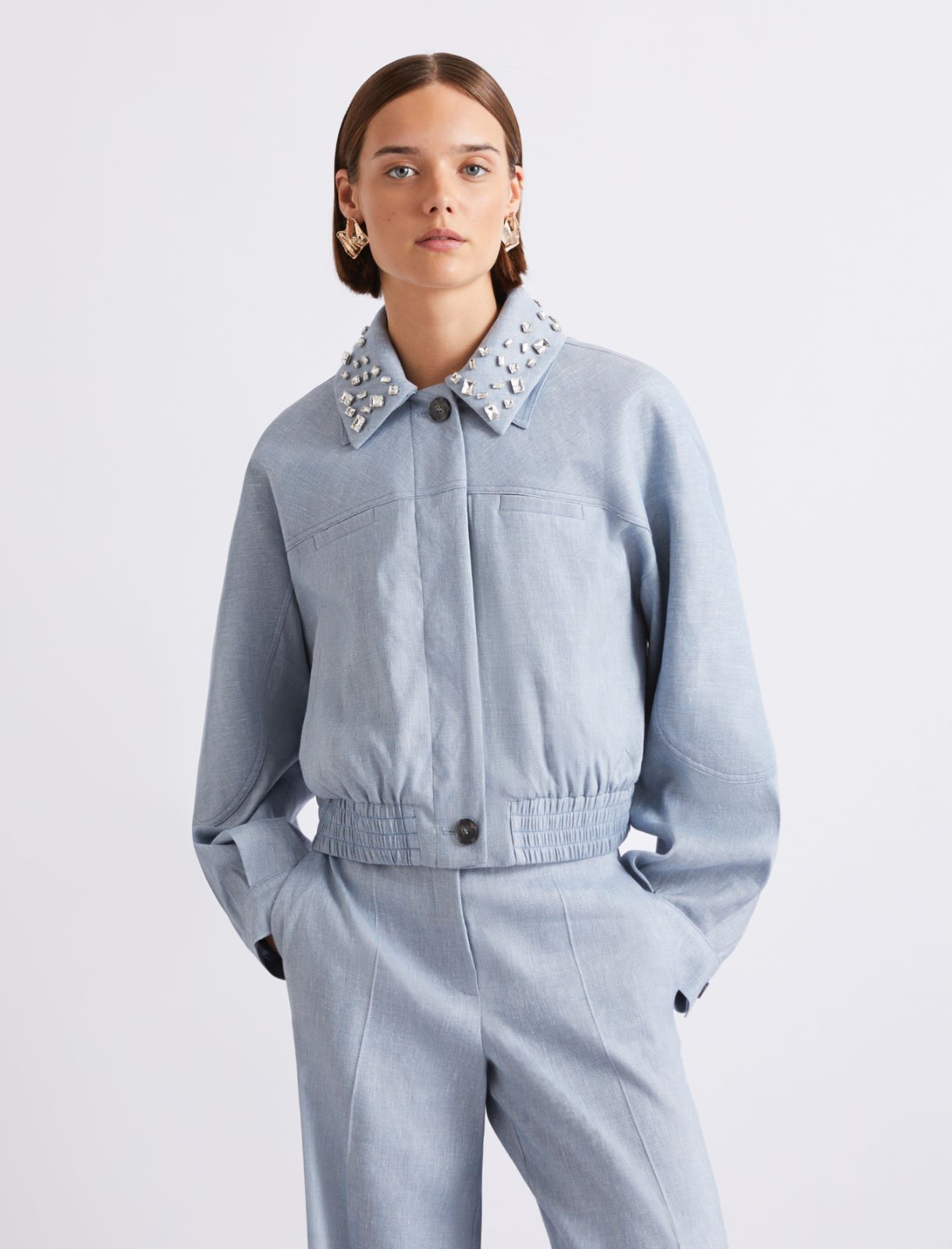 Giacca sportiva in chevron di misto viscosa - AZZURRO - Marella - 4