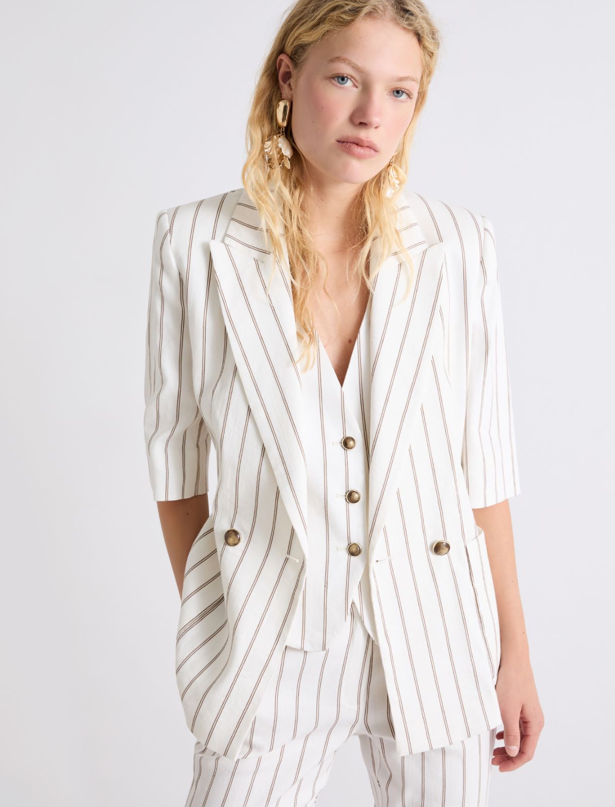 Straight linen blazer - WHITE - Marella - 4