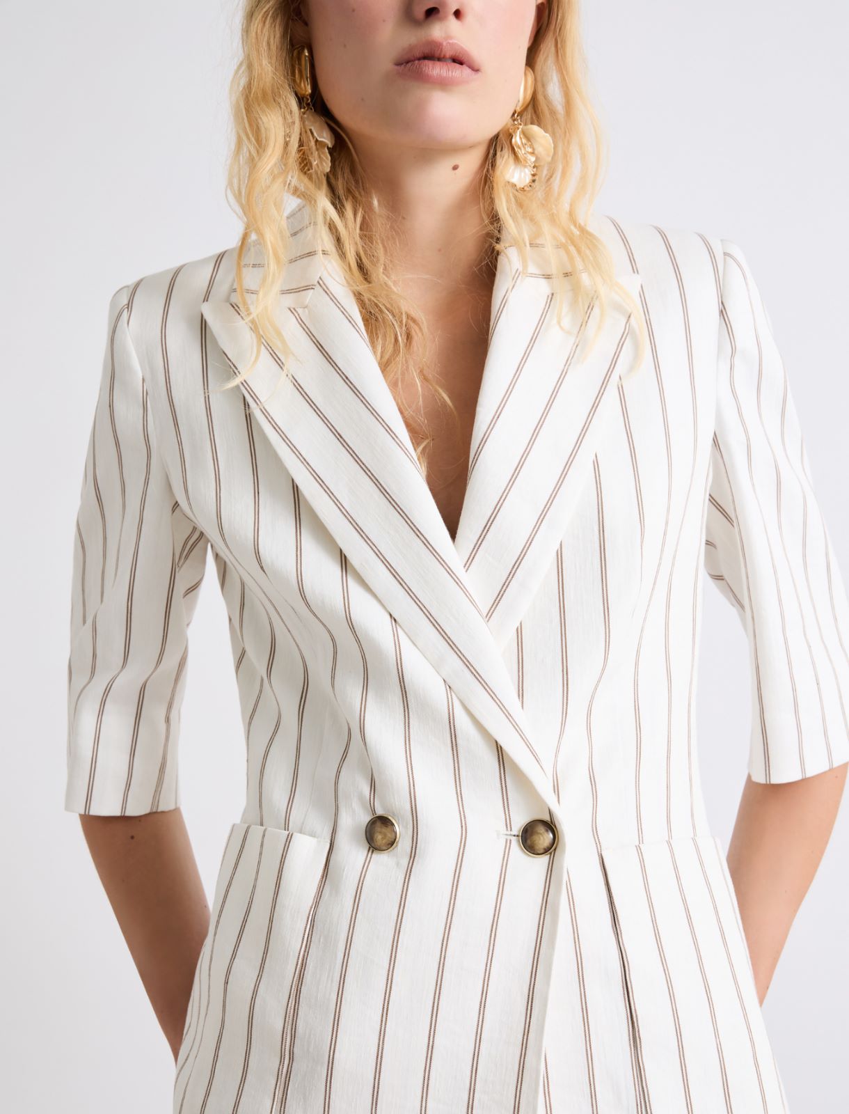 Straight linen blazer - WHITE - Marella - 5
