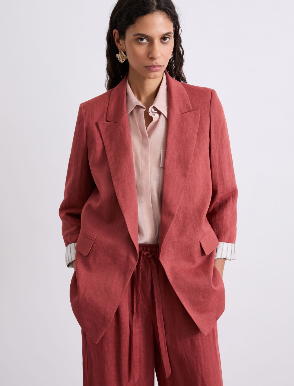 Pure linen blazer - BRICK RED - Marella - 4