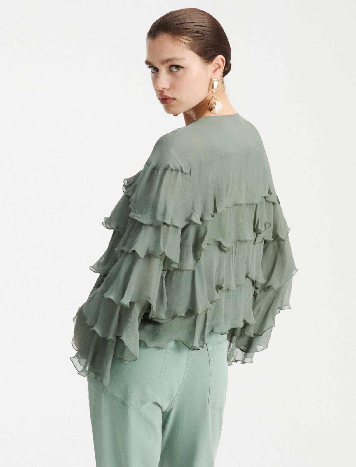 Giacca in creponne con balze - VERDE - Marella - 3