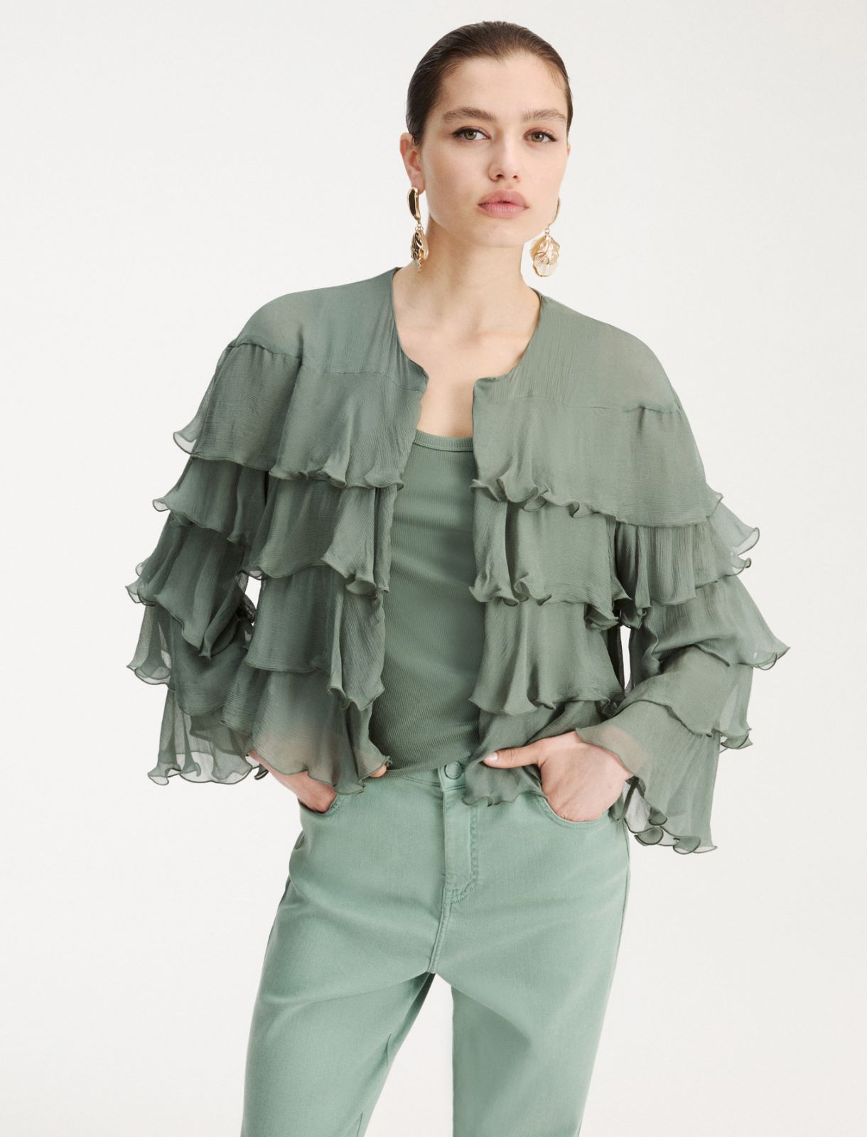 Giacca in creponne con balze - VERDE - Marella - 4