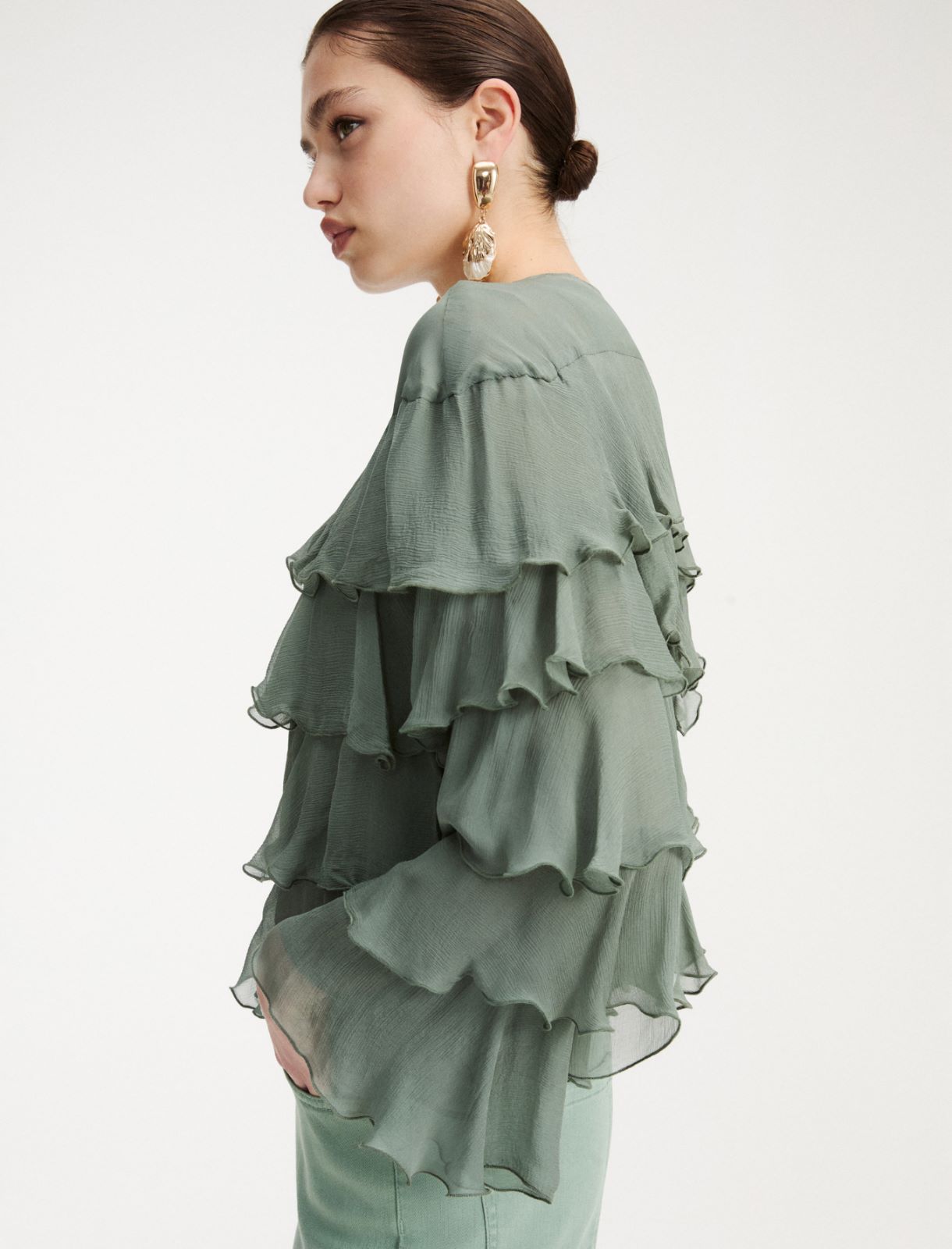 Giacca in creponne con balze - VERDE - Marella - 5