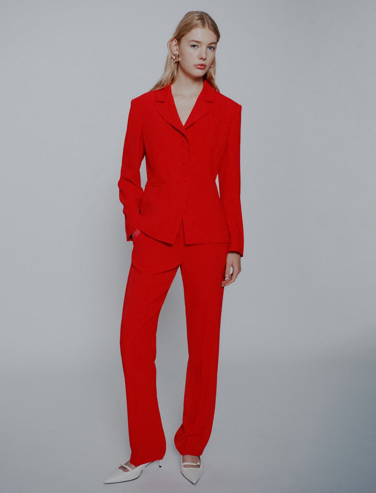 Semi-fitted envers satin blazer - RED - Marella - 2