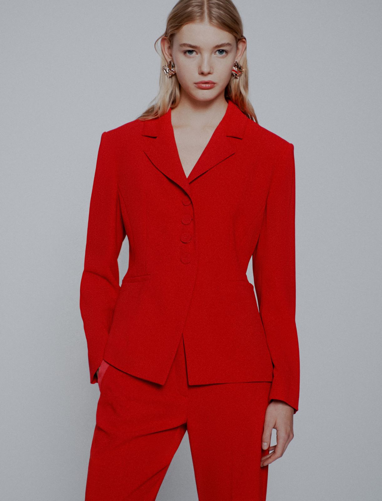 Semi-fitted envers satin blazer - RED - Marella - 4