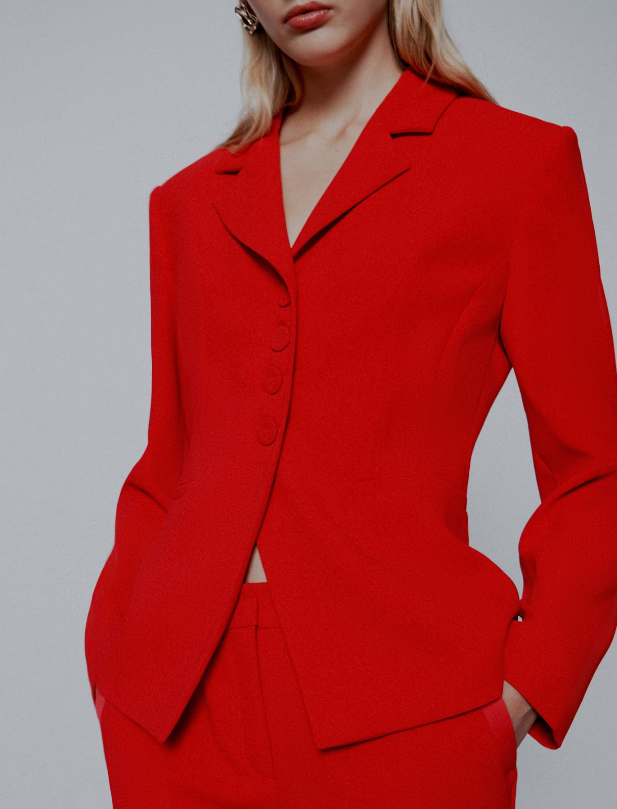 Semi-fitted envers satin blazer - RED - Marella - 5