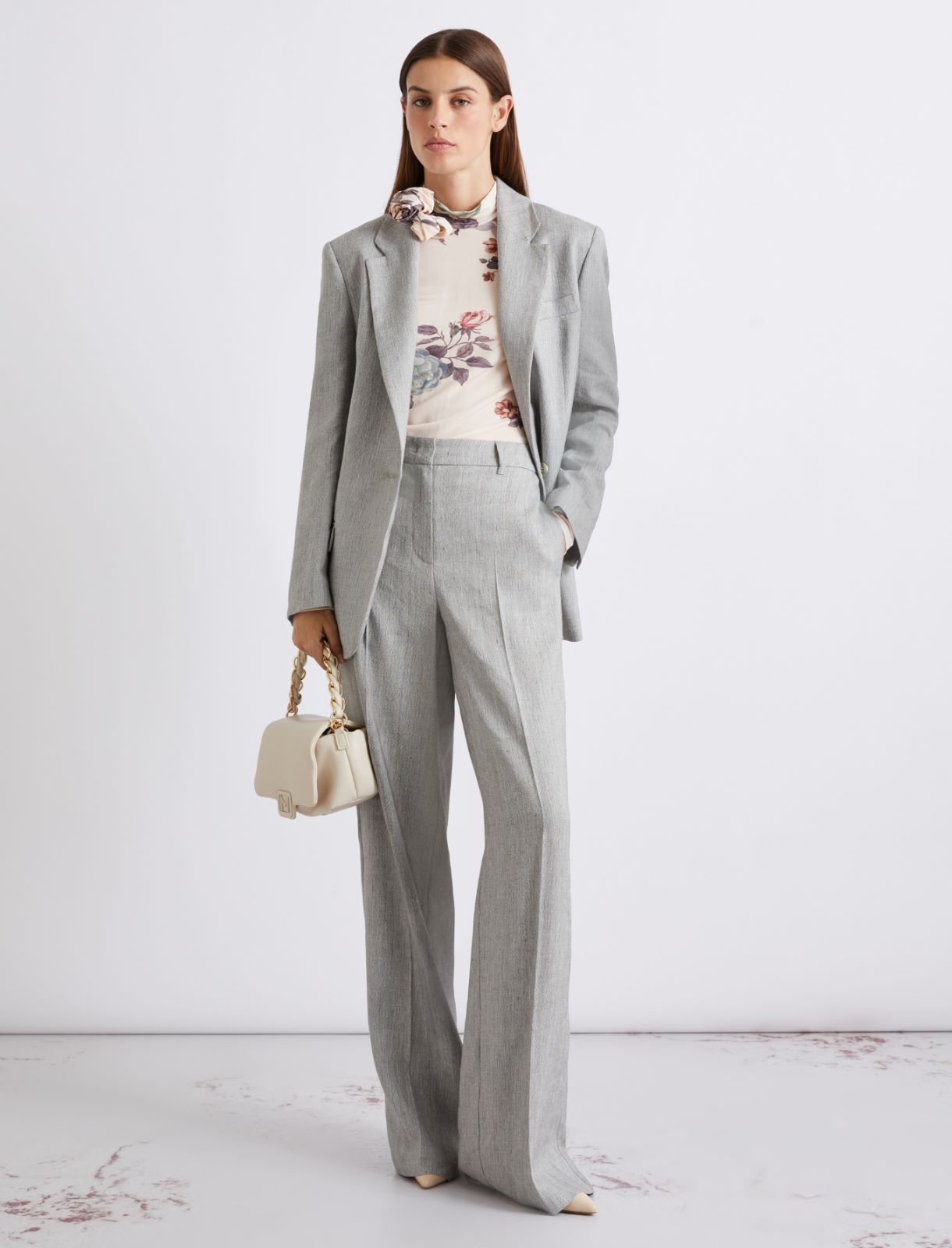 Stretch linen-blend grisaille blazer - Grey - Marella - 2