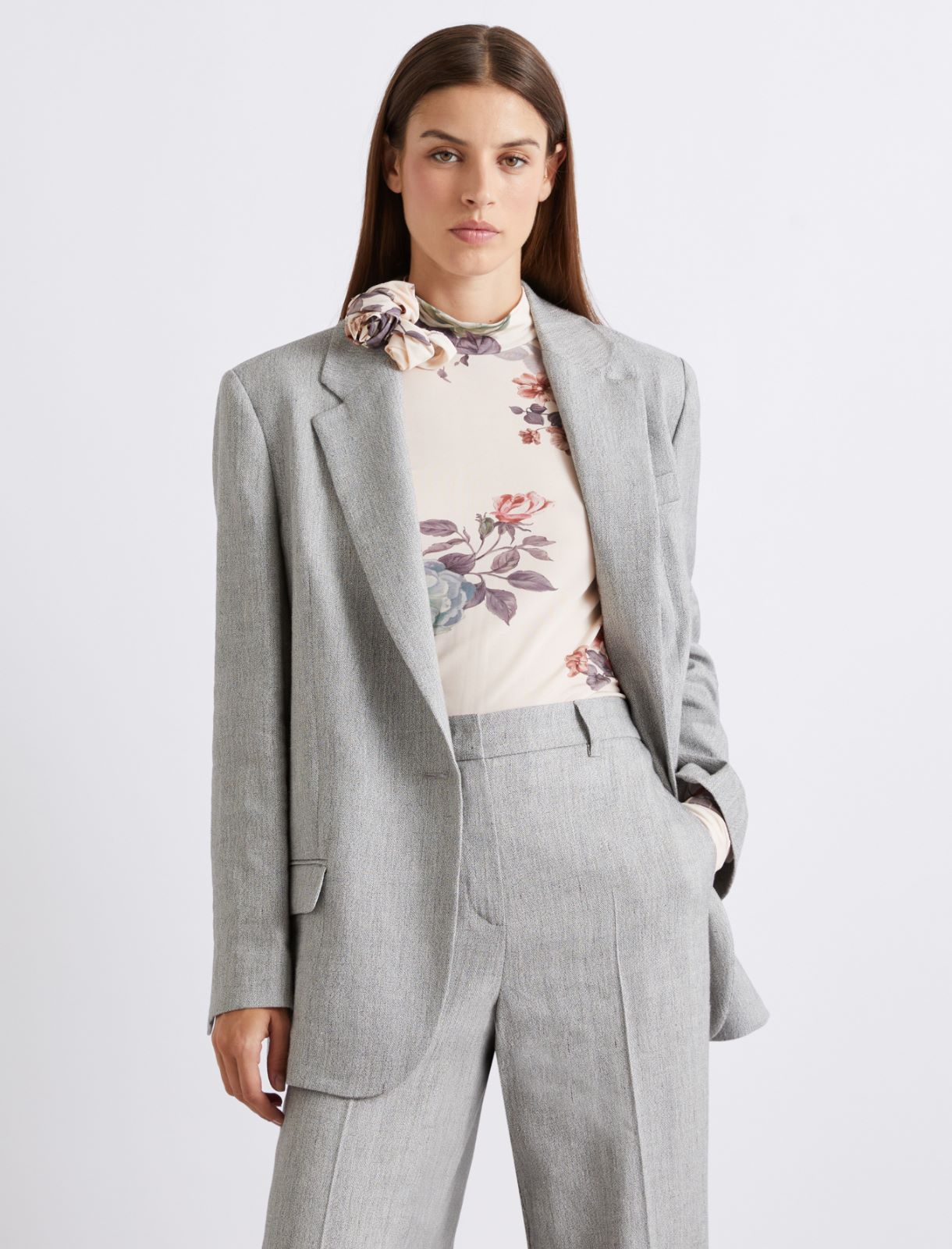 Stretch linen-blend grisaille blazer - Grey - Marella - 4