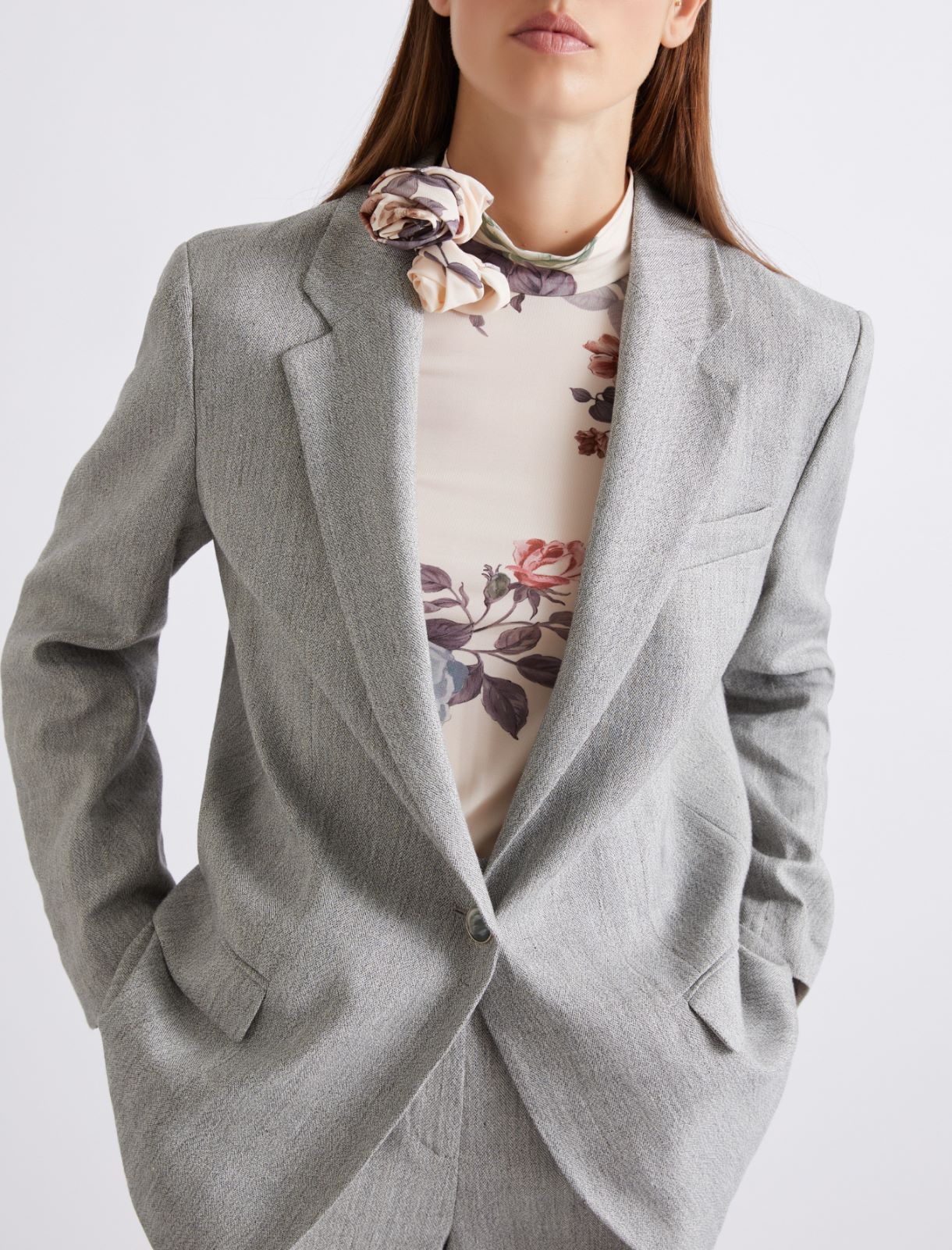Stretch linen-blend grisaille blazer - Grey - Marella - 5