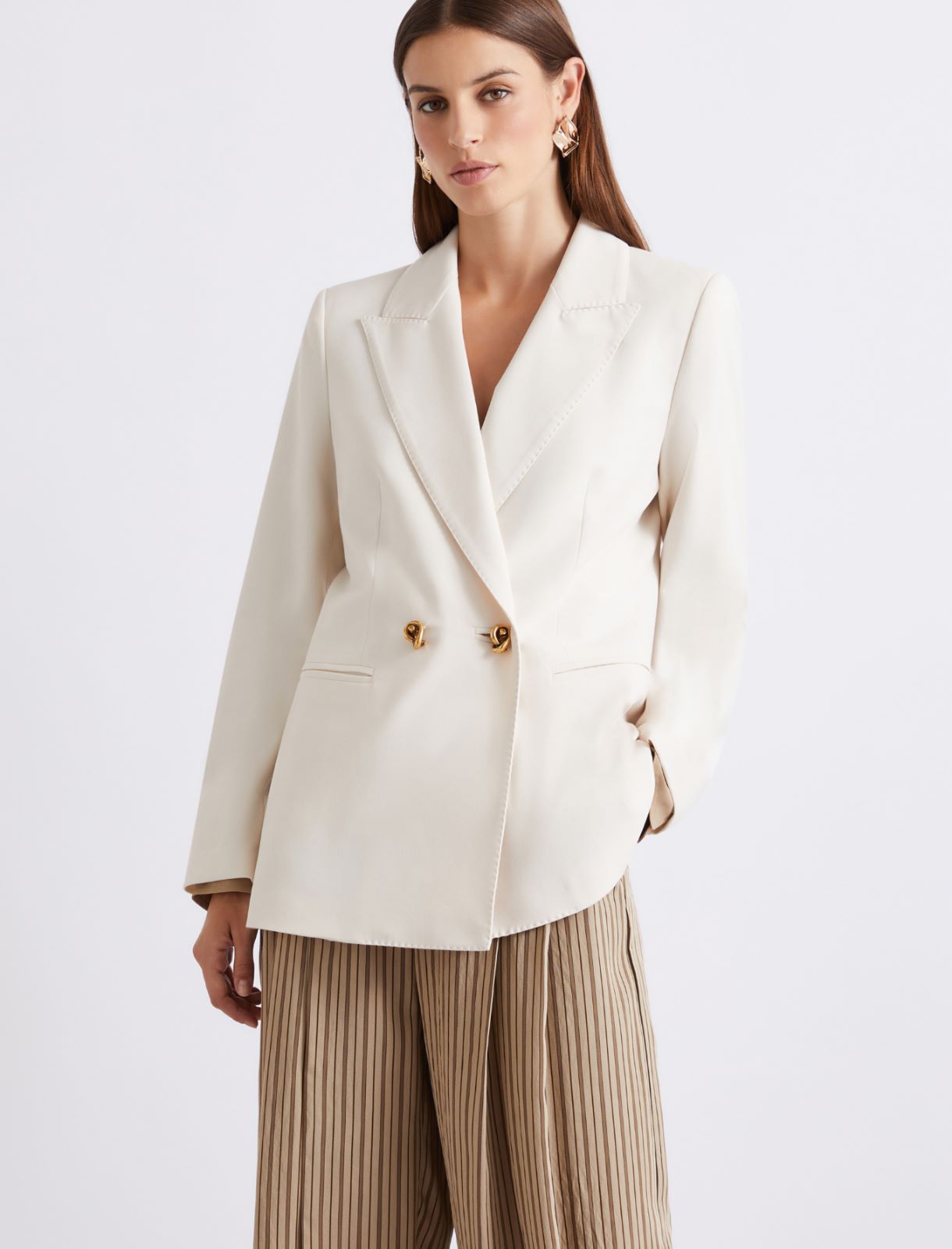 Double-breasted stretch canvas blazer - WHITE - Marella - 4