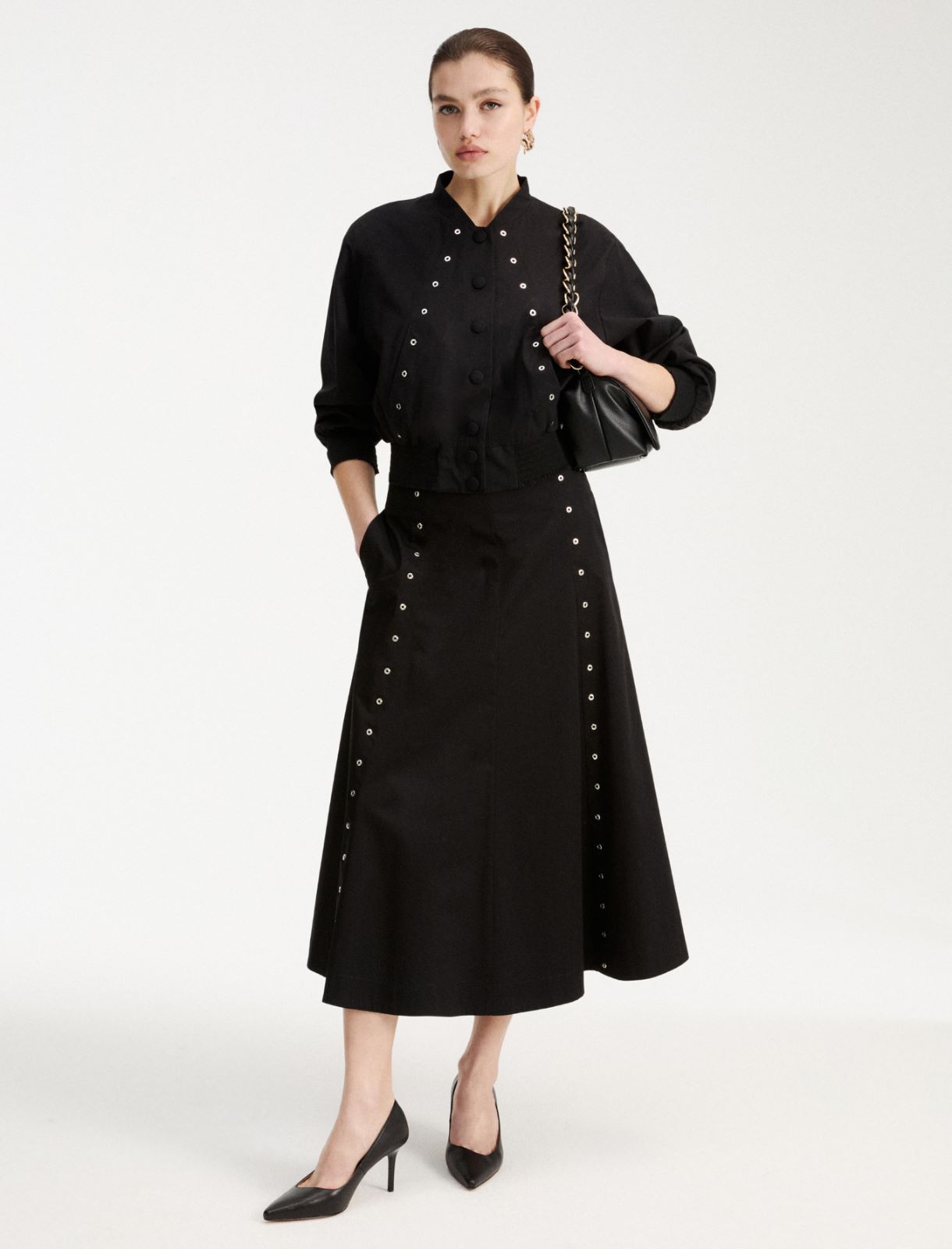 Eyelet-detail cotton bomber jacket - BLACK - Marella - 2